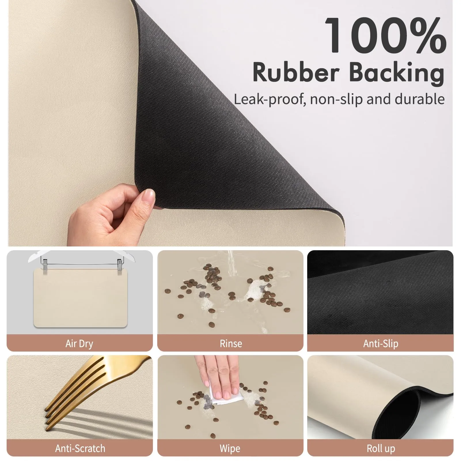 Tappetino Assorbente per Ciotole di Cibo e Acqua del Cane, Tappetino Antiscivolo per Ciotole di Gatto, Tappetino Impermeabile per l'Alimentazione degli Animali Domestici (Beige, 60 x 120 cm) - immagine 3