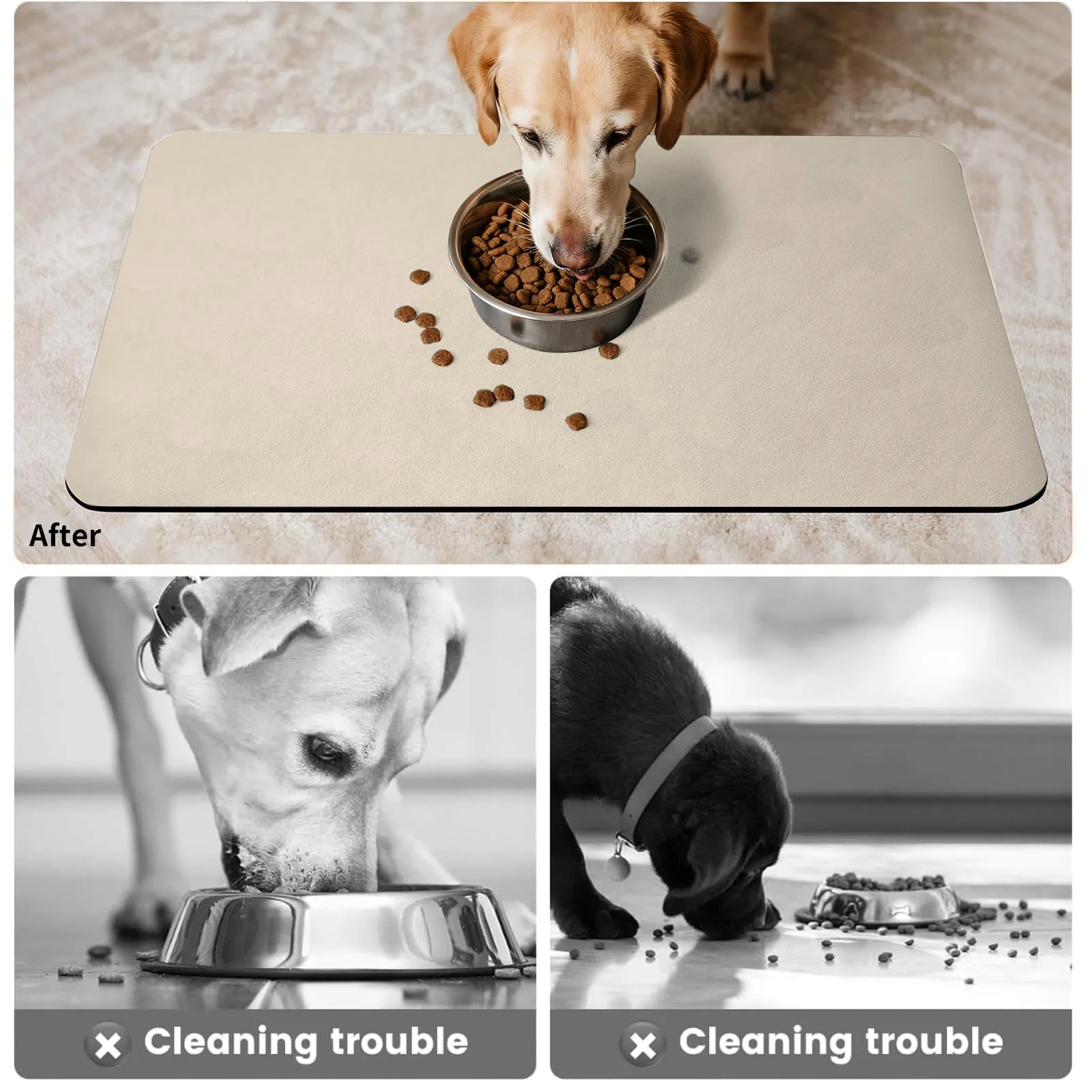 Tappetino Assorbente per Ciotole di Cibo e Acqua del Cane, Tappetino Antiscivolo per Ciotole di Gatto, Tappetino Impermeabile per l'Alimentazione degli Animali Domestici (Beige, 60 x 120 cm) - immagine 4