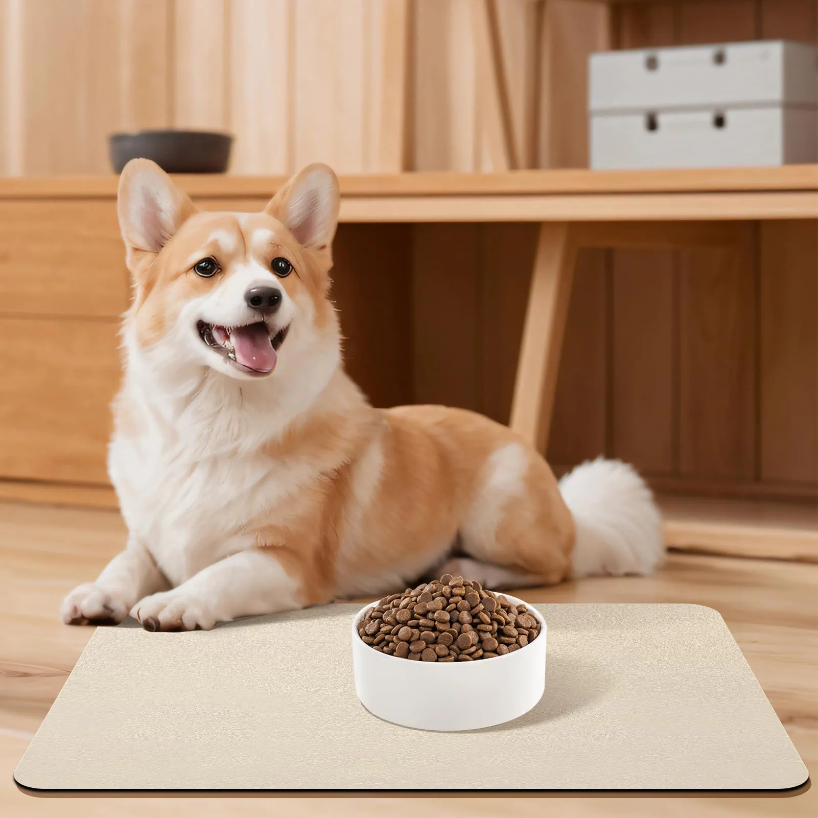 Tappetino Assorbente per Ciotole di Cibo e Acqua del Cane, Tappetino Antiscivolo per Ciotole di Gatto, Tappetino Impermeabile per l'Alimentazione degli Animali Domestici (Beige, 60 x 120 cm) - immagine 7
