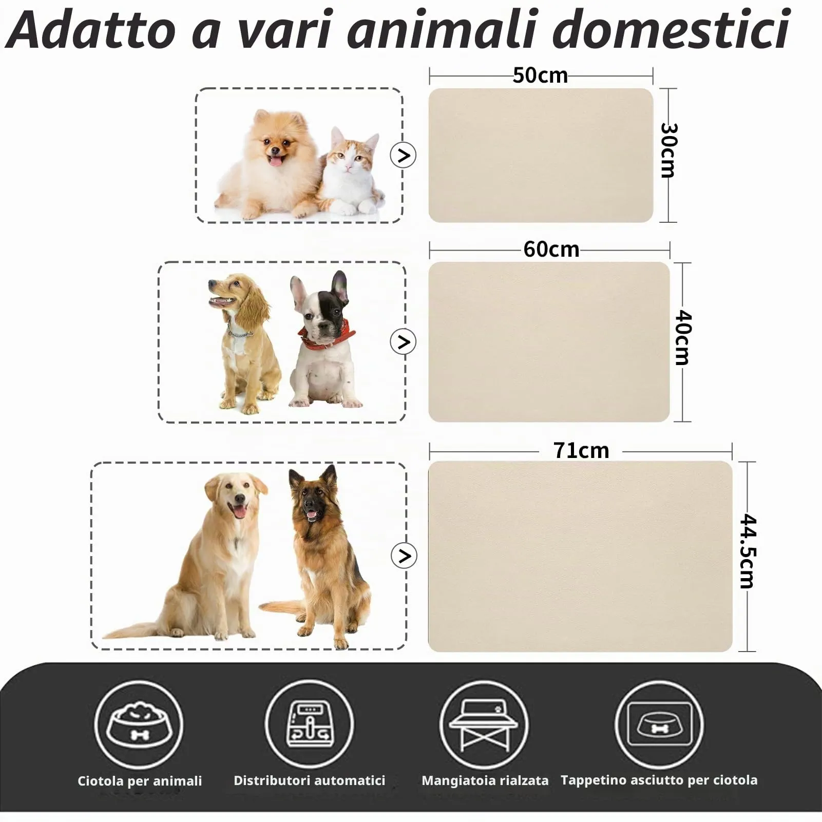 Tappetino Assorbente per Ciotole di Cibo e Acqua del Cane, Tappetino Antiscivolo per Ciotole di Gatto, Tappetino Impermeabile per l'Alimentazione degli Animali Domestici (Beige, 44 x 71 cm) - immagine 6