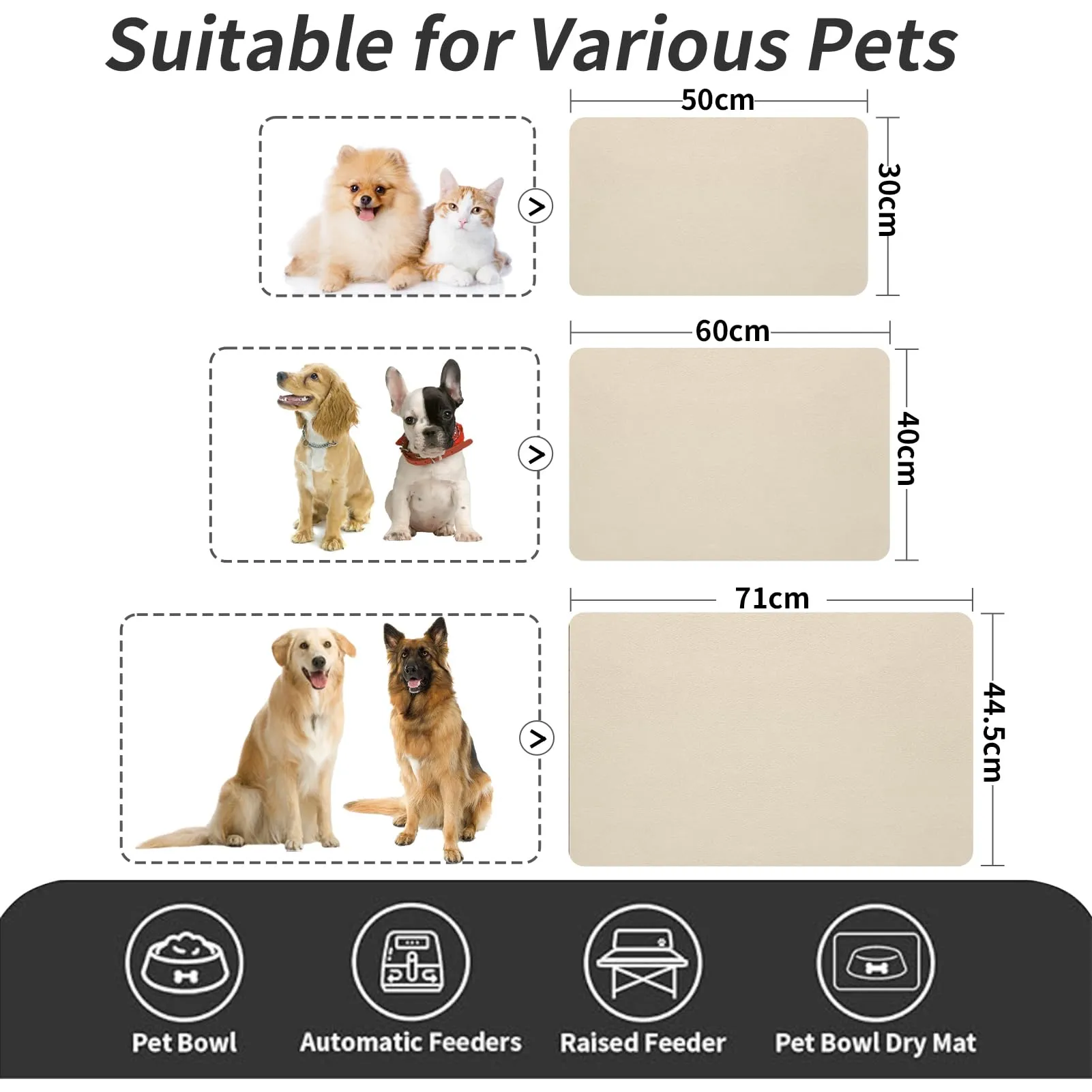 Tappetino Assorbente per Ciotole di Cibo e Acqua del Cane, Tappetino Antiscivolo per Ciotole di Gatto, Tappetino Impermeabile per l'Alimentazione degli Animali Domestici (Beige, 30 x 50 cm) - immagine 6