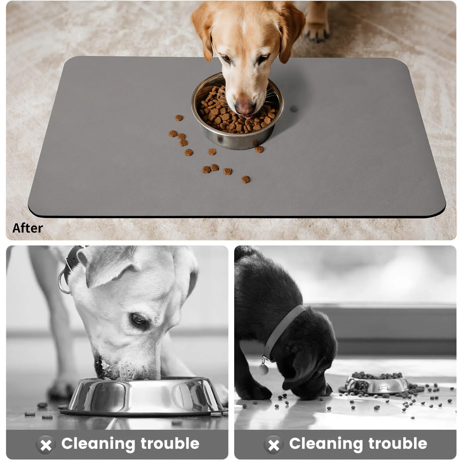 Tappetino Assorbente per Ciotole di Cibo e Acqua del Cane, Tappetino Antiscivolo per Ciotole di Gatto, Tappetino Impermeabile per l'Alimentazione degli Animali Domestici (Grigio Chiaro, 44 x 71 cm) - immagine 4