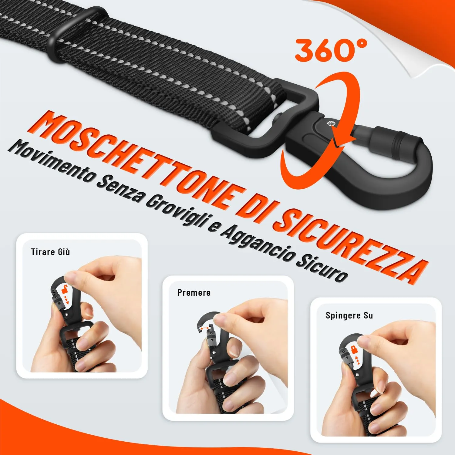 PETCOOZ Cintura Sicurezza Auto Durevole per Cani, Guinzaglio in Nylon Riflettente e Elastica con Forte Moschettone, Regolabile 58-92cm per Tutti Cani e Gatti, Doppio Aggancio Universale per SUV Camion - immagine 4
