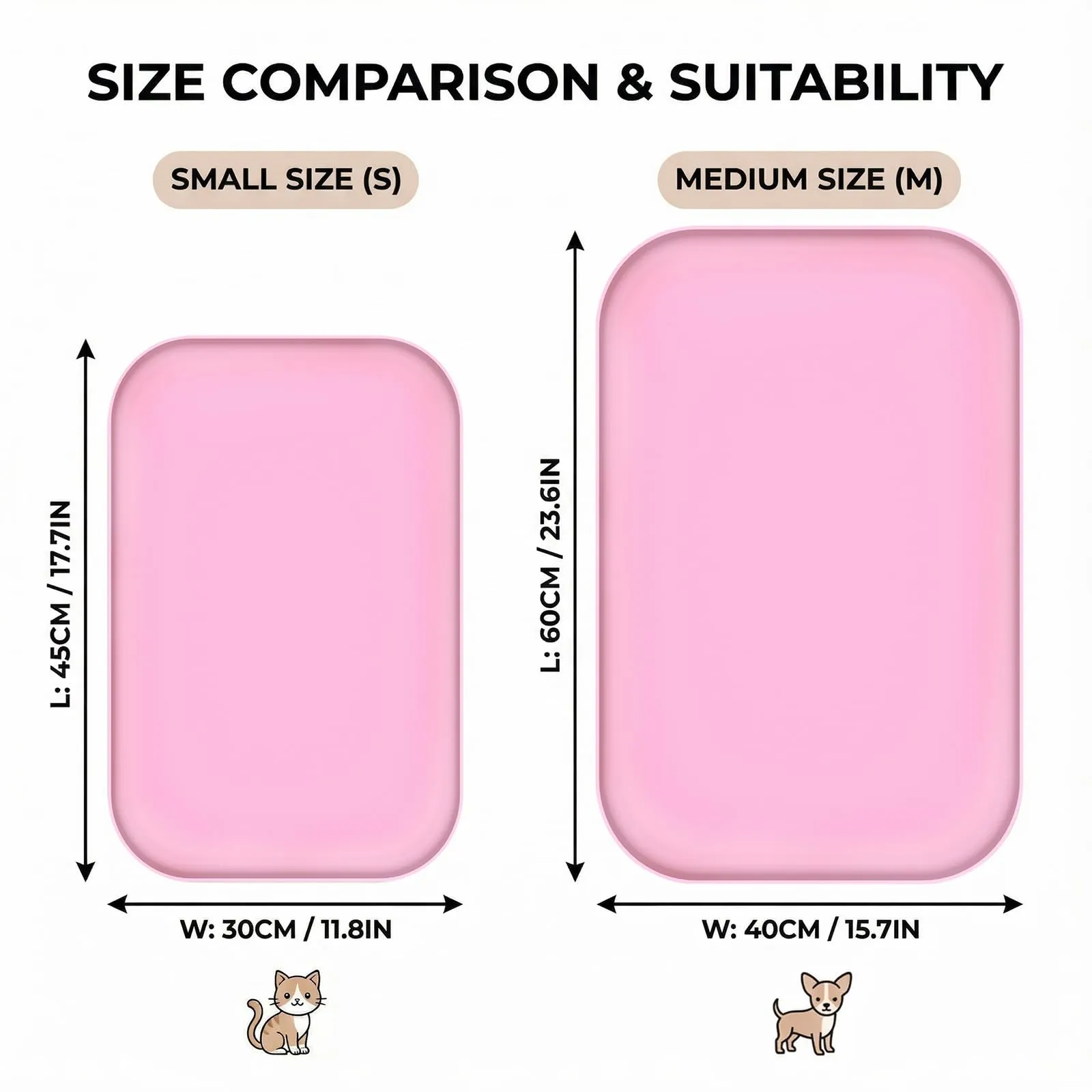 BLESWIN Tappetino impermeabile in silicone per alimentazione animali domestici con bordi rialzati, tappetino per ciotola gatto facile da pulire (rosa, 60×40 cm) - immagine 2