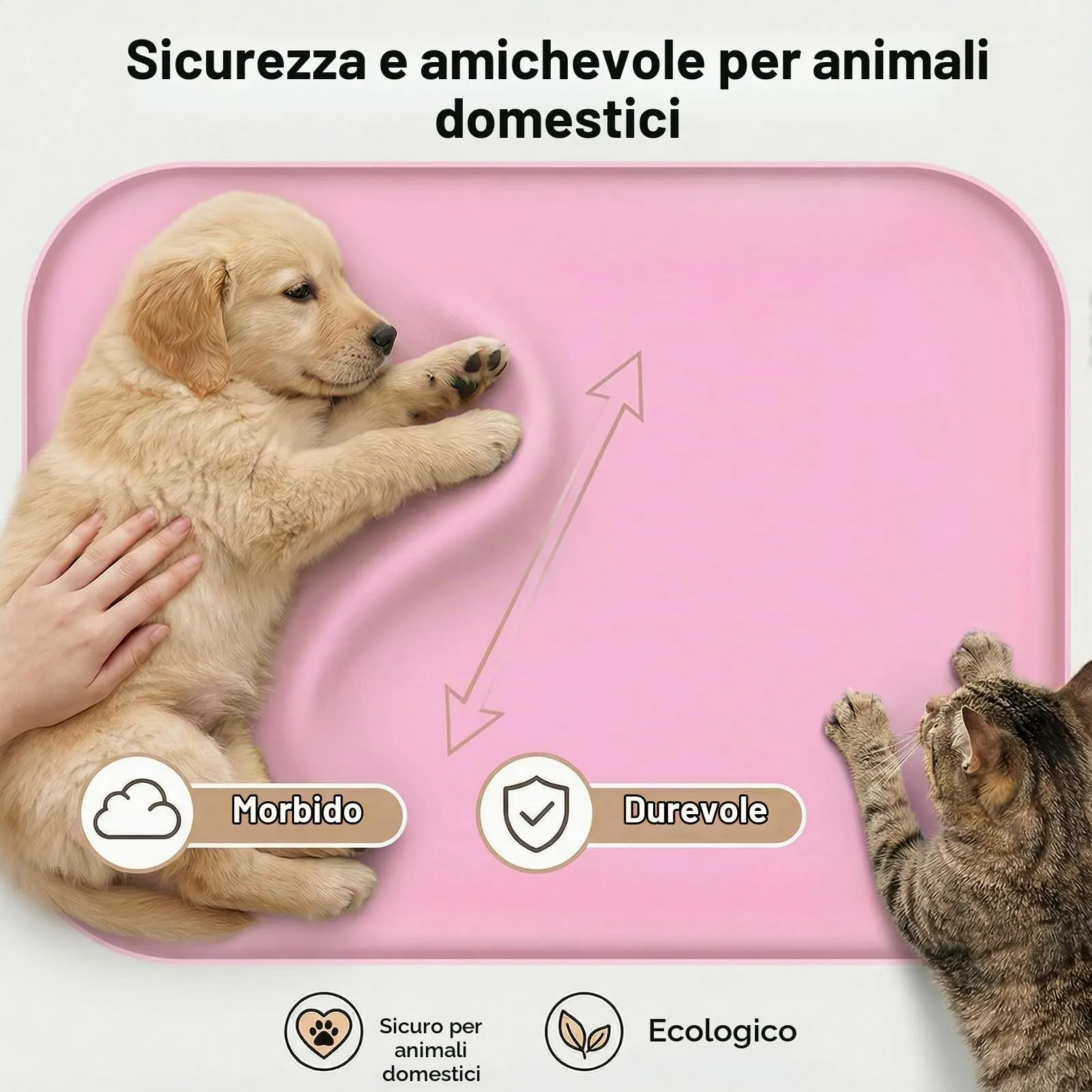 BLESWIN Tappetino impermeabile in silicone per alimentazione animali domestici con bordi rialzati, tappetino per ciotola gatto facile da pulire (rosa, 60×40 cm) - immagine 6