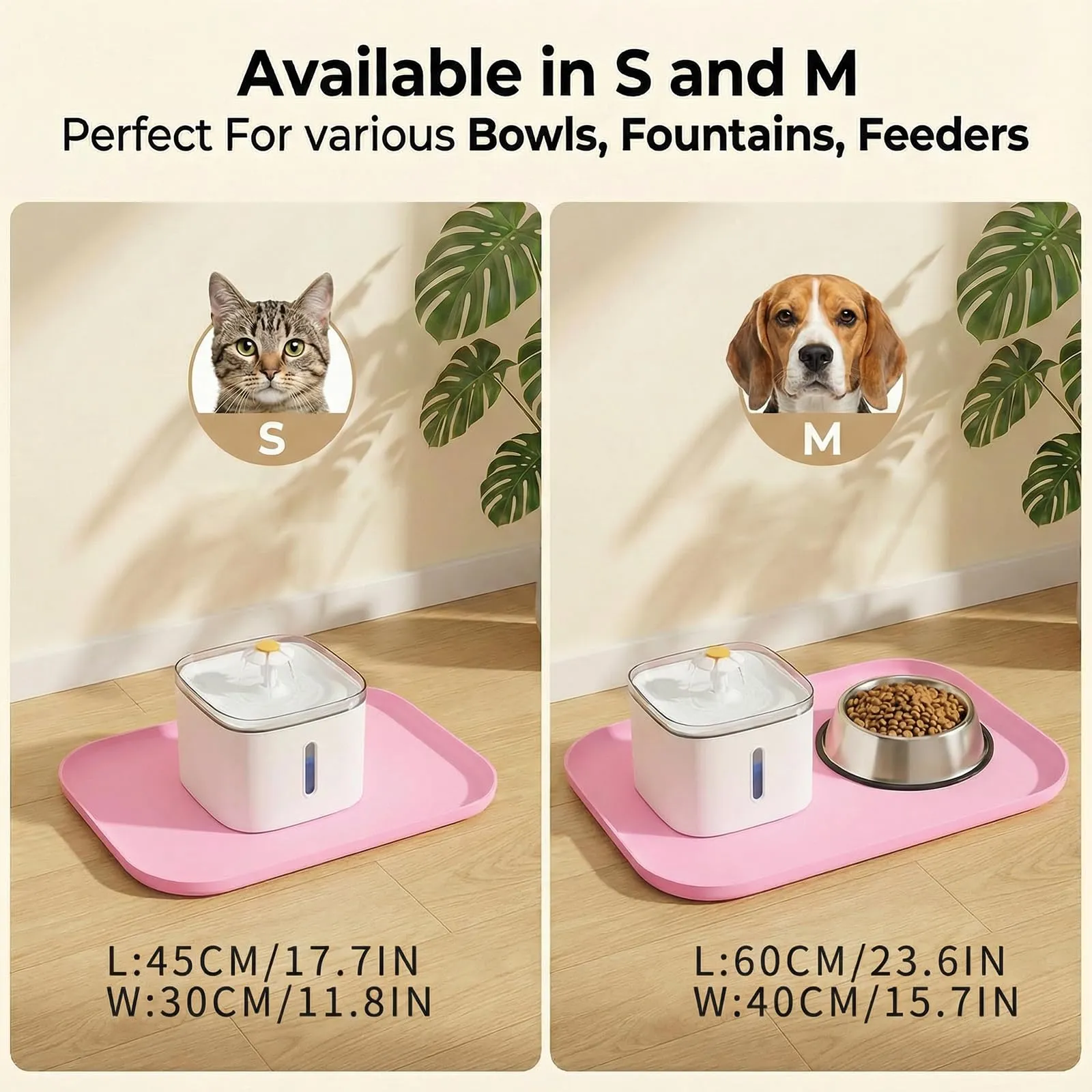 BLESWIN Tappetino impermeabile in silicone per alimentazione animali domestici con bordi rialzati, tappetino per ciotola gatto facile da pulire (rosa, 60×40 cm) - immagine 7