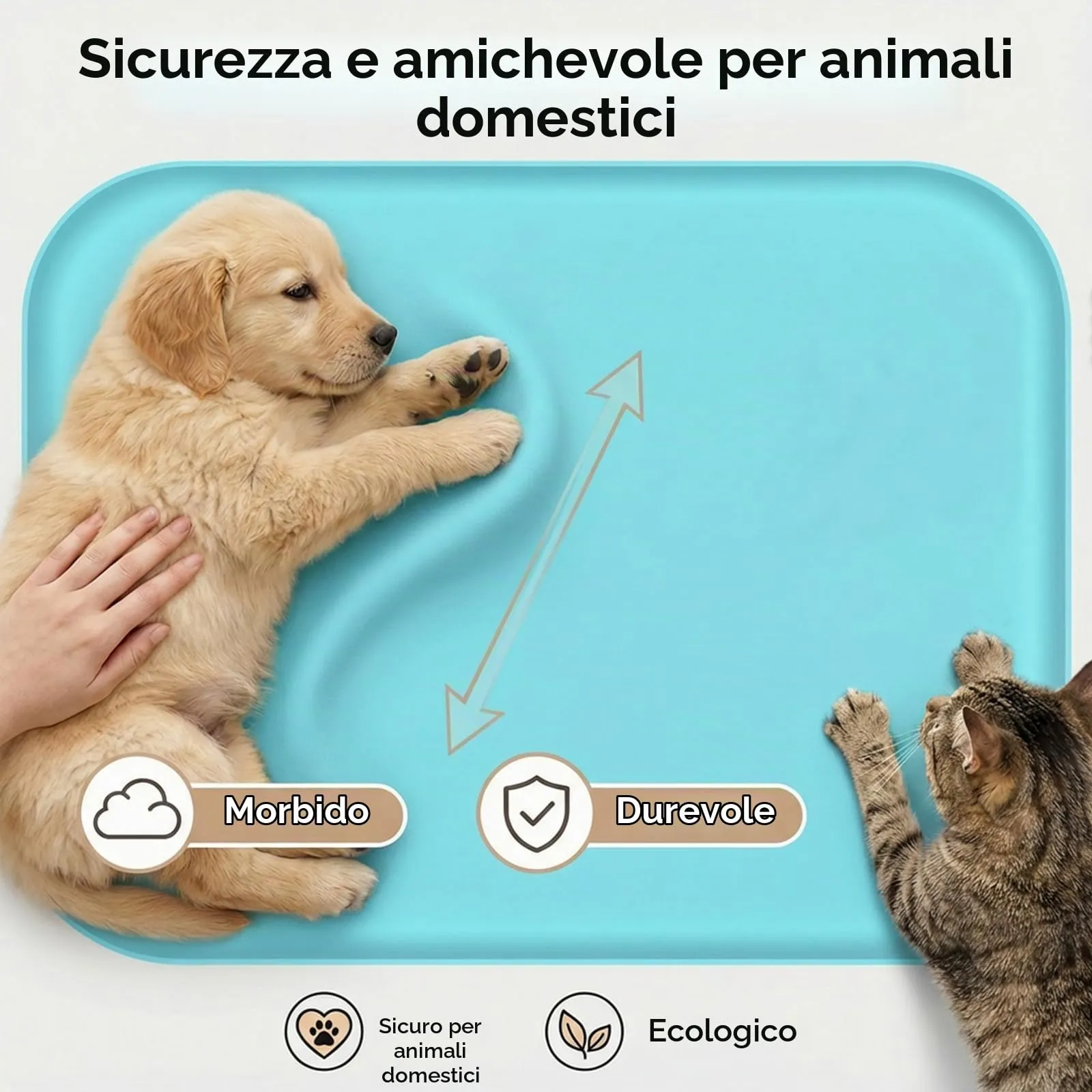 BLESWIN Tappetino antiscivolo in silicone per alimenti per animali domestici/tappetino per alimentazione animali domestici – Tappetino per ciotola gatto con bordi rialzati (Blu, 45×30 cm) - immagine 7