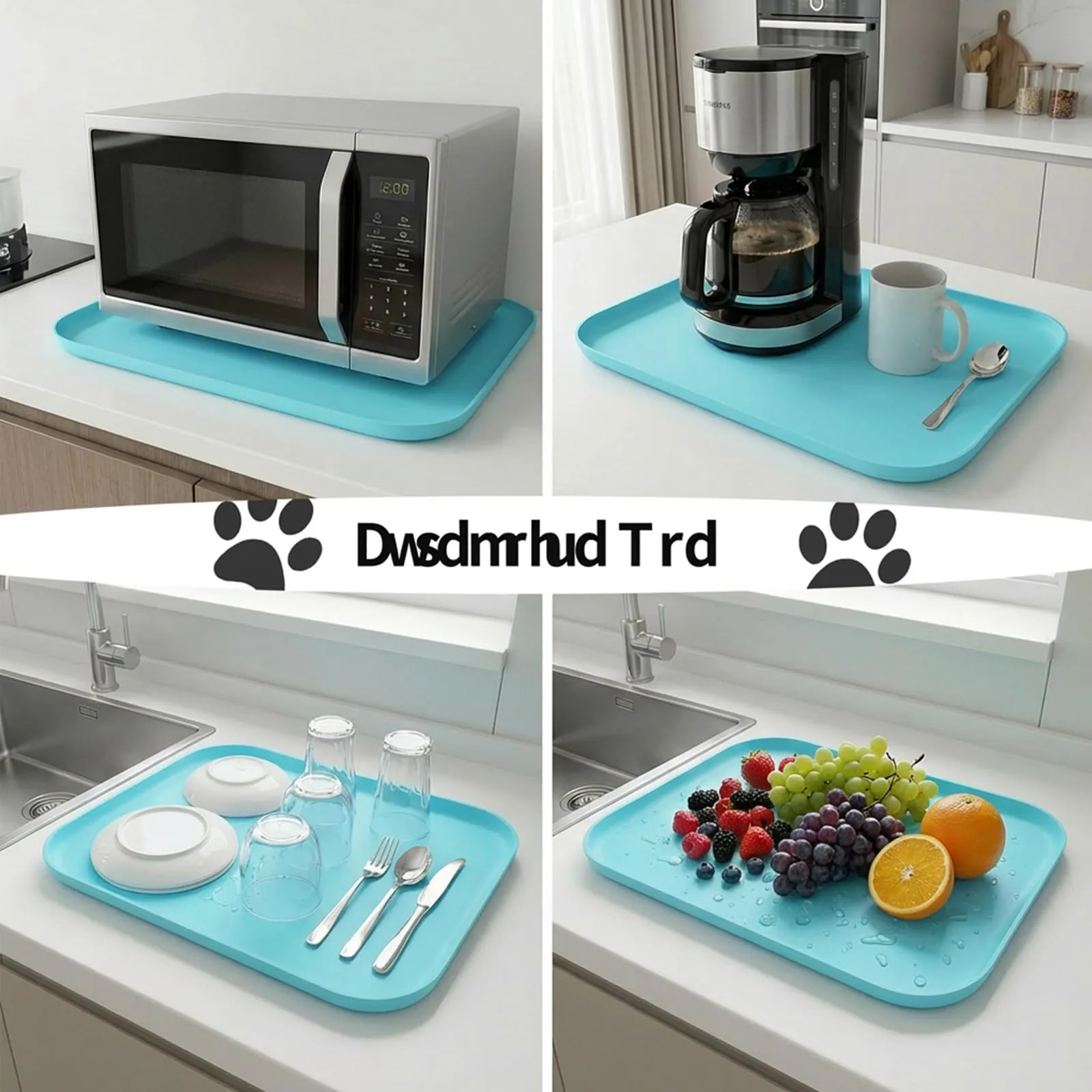 BLESWIN Tappetino antiscivolo in silicone per alimenti per animali domestici/tappetino per alimentazione animali domestici – Tappetino per ciotola gatto con bordi rialzati (Blu, 45×30 cm) - immagine 8