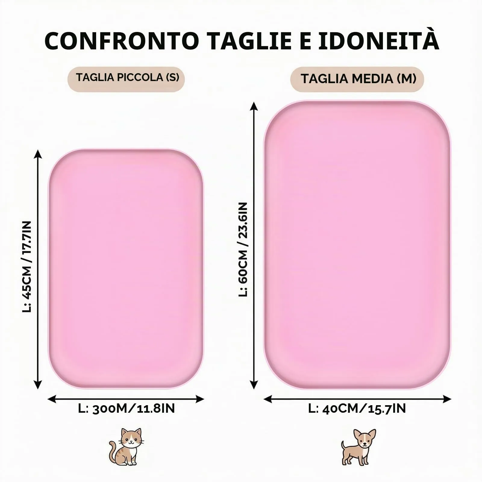 BLESWIN Tappetino antiscivolo in silicone per alimenti per animali domestici/tappetino per alimentazione animali domestici – Tappetino per ciotola gatto con bordi rialzati (rosa, 45×30 cm) - immagine 2