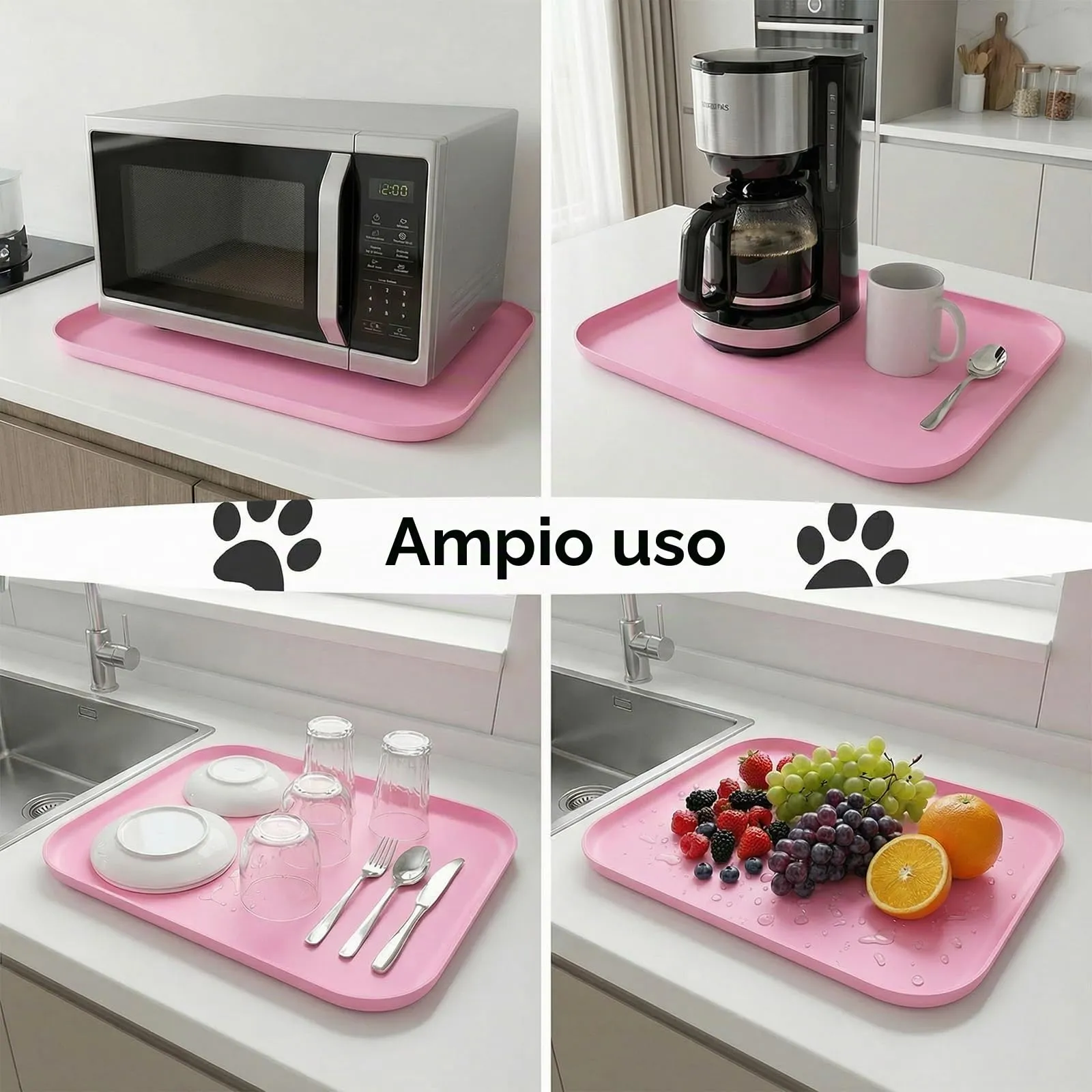 BLESWIN Tappetino antiscivolo in silicone per alimenti per animali domestici/tappetino per alimentazione animali domestici – Tappetino per ciotola gatto con bordi rialzati (rosa, 45×30 cm) - immagine 8
