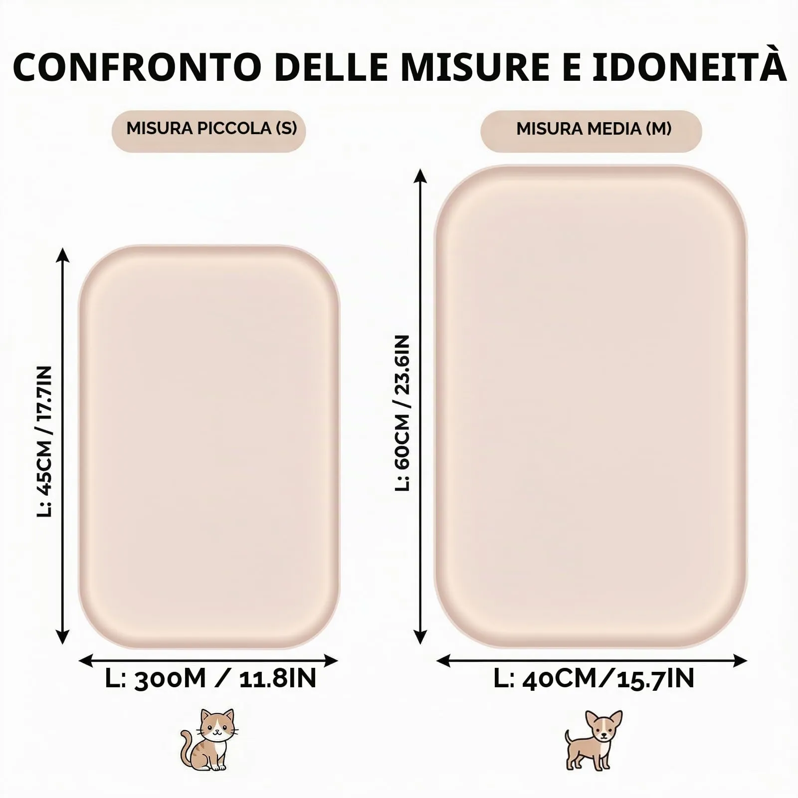 BLESWIN Tappetino impermeabile in silicone per alimentazione animali domestici con bordi rialzati, tappetino per ciotola gatto facile da pulire (Beige, 60×40 cm) - immagine 2