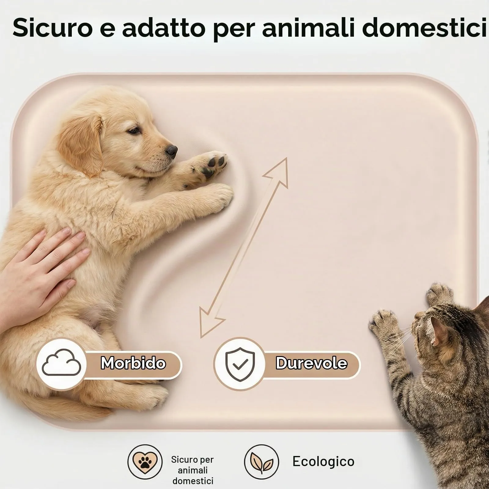 BLESWIN Tappetino impermeabile in silicone per alimentazione animali domestici con bordi rialzati, tappetino per ciotola gatto facile da pulire (Beige, 60×40 cm) - immagine 6