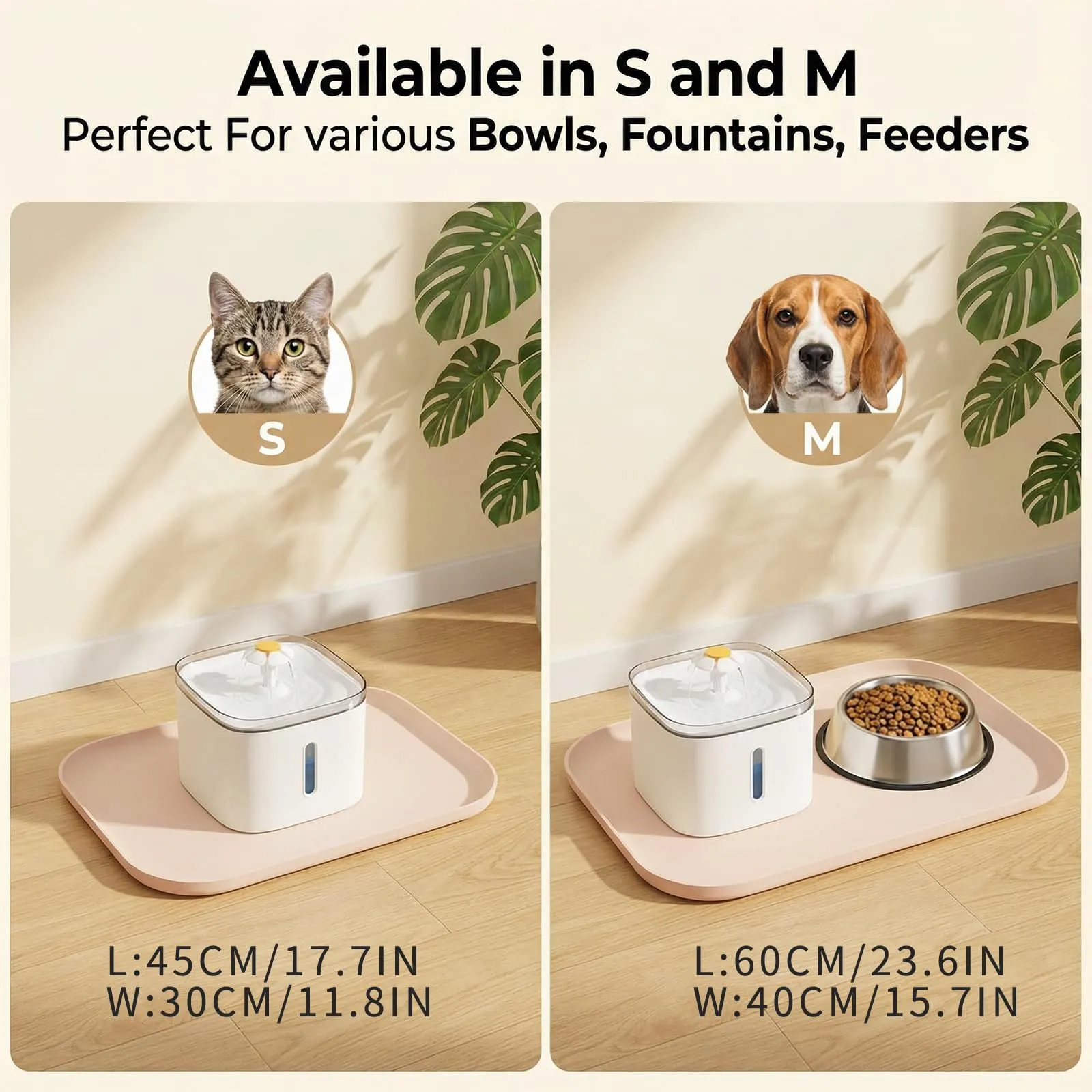 BLESWIN Tappetino impermeabile in silicone per alimentazione animali domestici con bordi rialzati, tappetino per ciotola gatto facile da pulire (Beige, 60×40 cm) - immagine 7