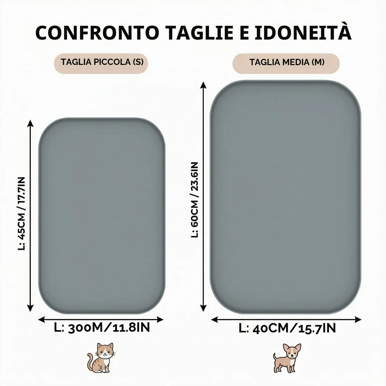 BLESWIN Tappetino antiscivolo in silicone per alimenti per animali domestici/tappetino per alimentazione animali domestici – Tappetino per ciotola gatto con bordi rialzati (Grigio, 45×30 cm) - immagine 2