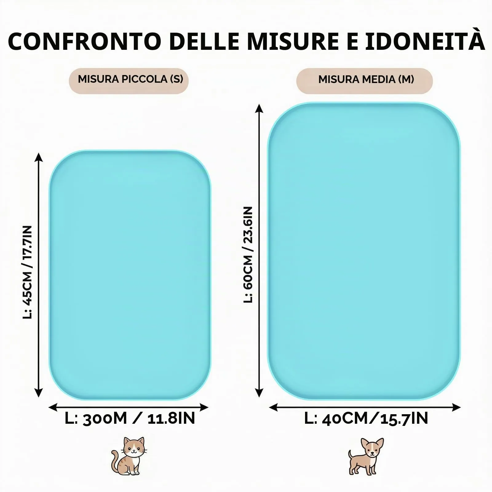 BLESWIN Tappetino impermeabile in silicone per alimentazione animali domestici con bordi rialzati, tappetino per ciotola gatto facile da pulire (Blu, 60×40 cm) - immagine 2