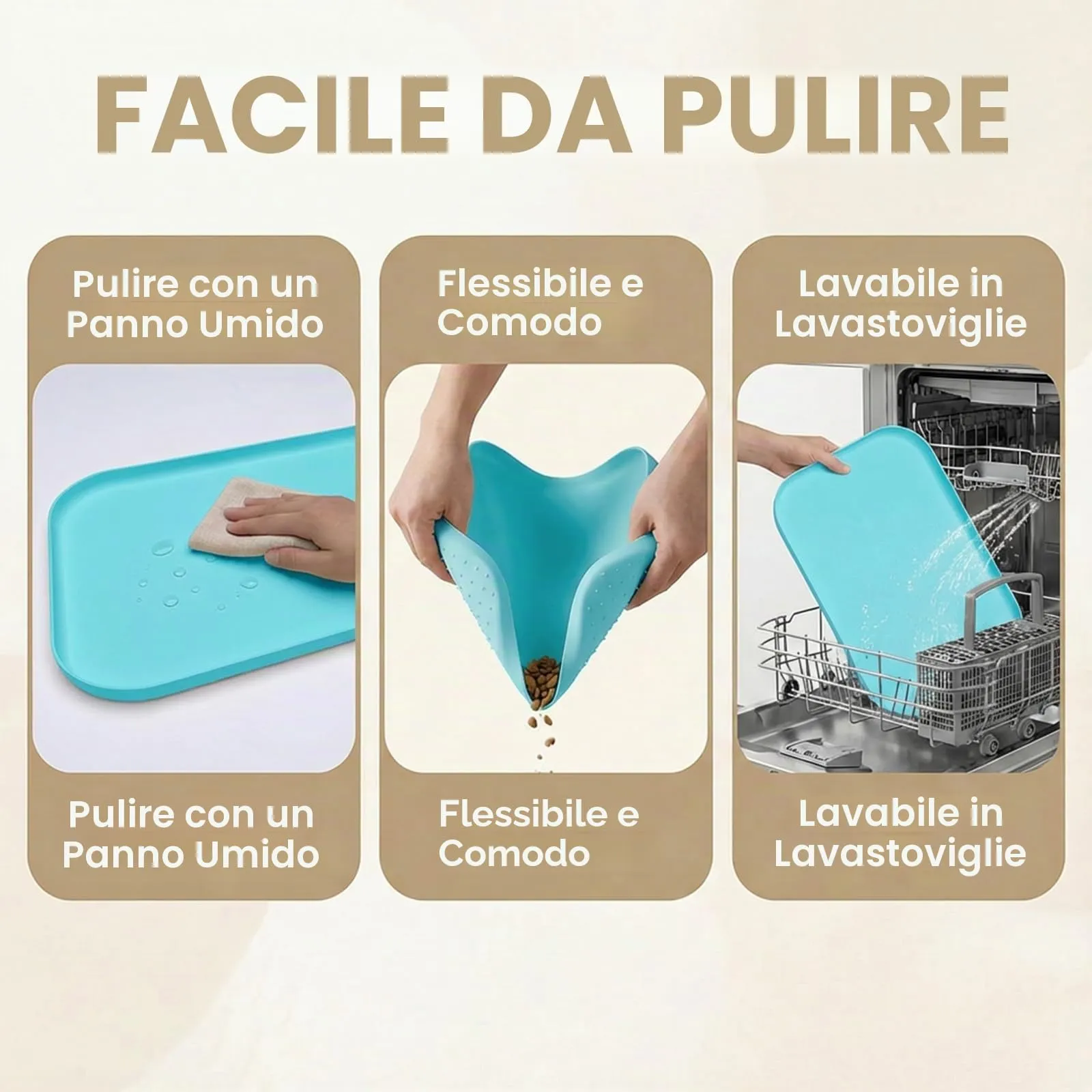 BLESWIN Tappetino impermeabile in silicone per alimentazione animali domestici con bordi rialzati, tappetino per ciotola gatto facile da pulire (Blu, 60×40 cm) - immagine 5