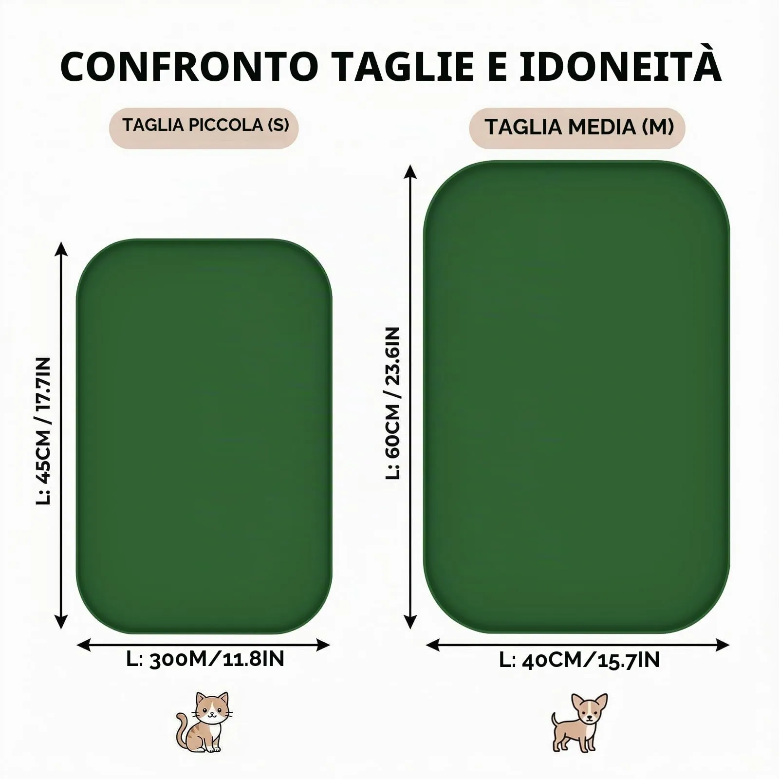 BLESWIN Tappetino impermeabile in silicone per alimentazione animali domestici con bordi rialzati, tappetino per ciotola gatto facile da pulire (Verde scuro, 60×40 cm) - immagine 2