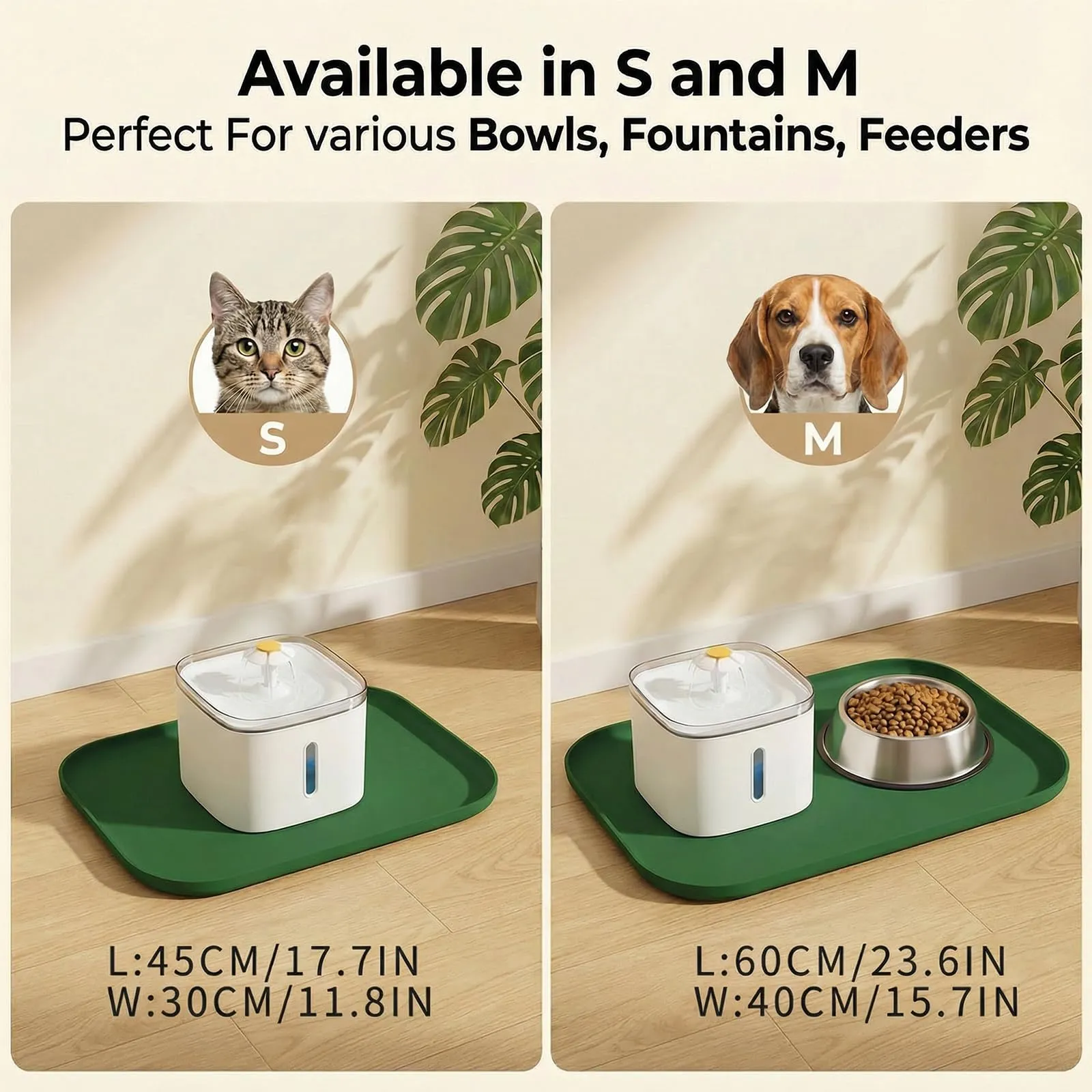 BLESWIN Tappetino impermeabile in silicone per alimentazione animali domestici con bordi rialzati, tappetino per ciotola gatto facile da pulire (Verde scuro, 60×40 cm) - immagine 6