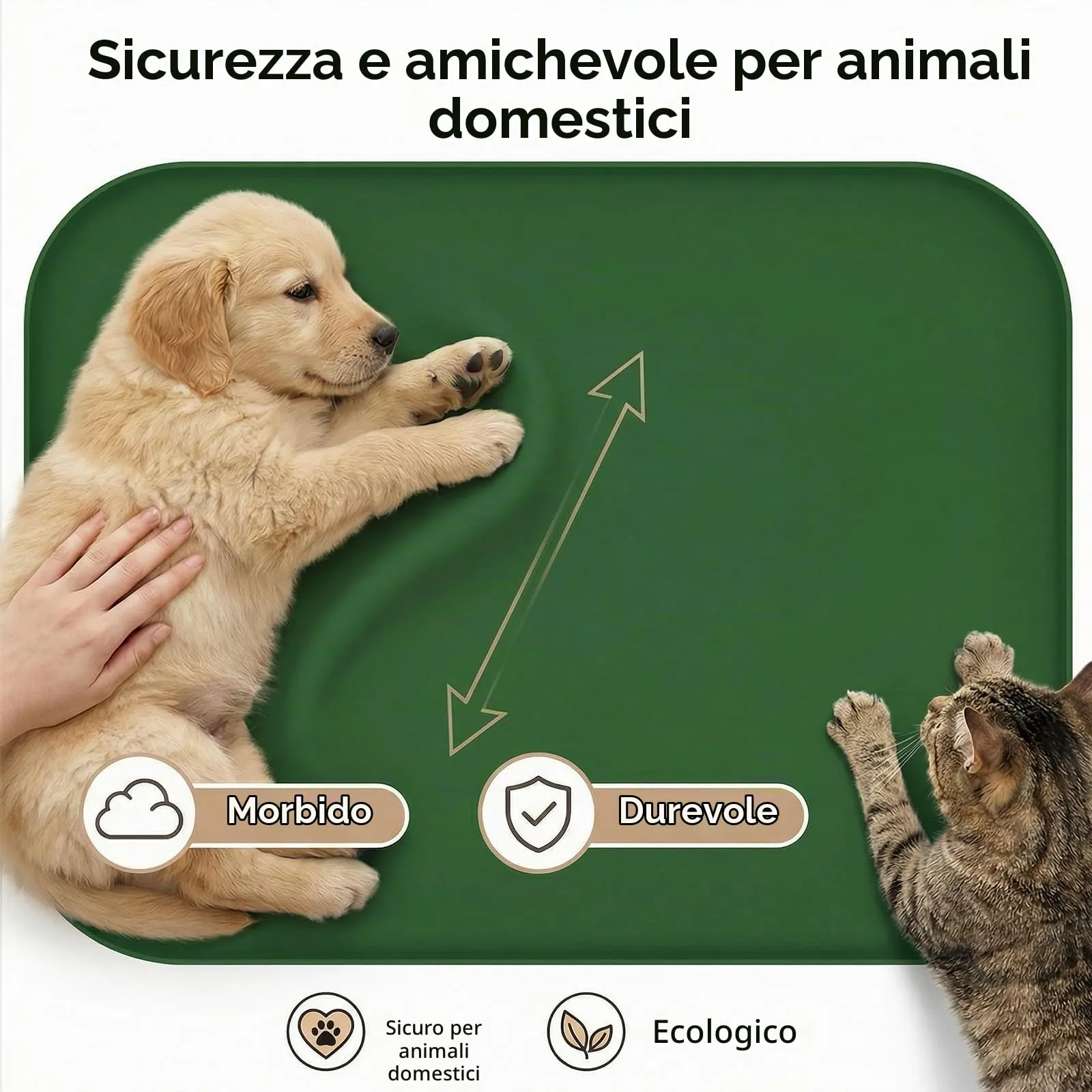 BLESWIN Tappetino impermeabile in silicone per alimentazione animali domestici con bordi rialzati, tappetino per ciotola gatto facile da pulire (Verde scuro, 60×40 cm) - immagine 7