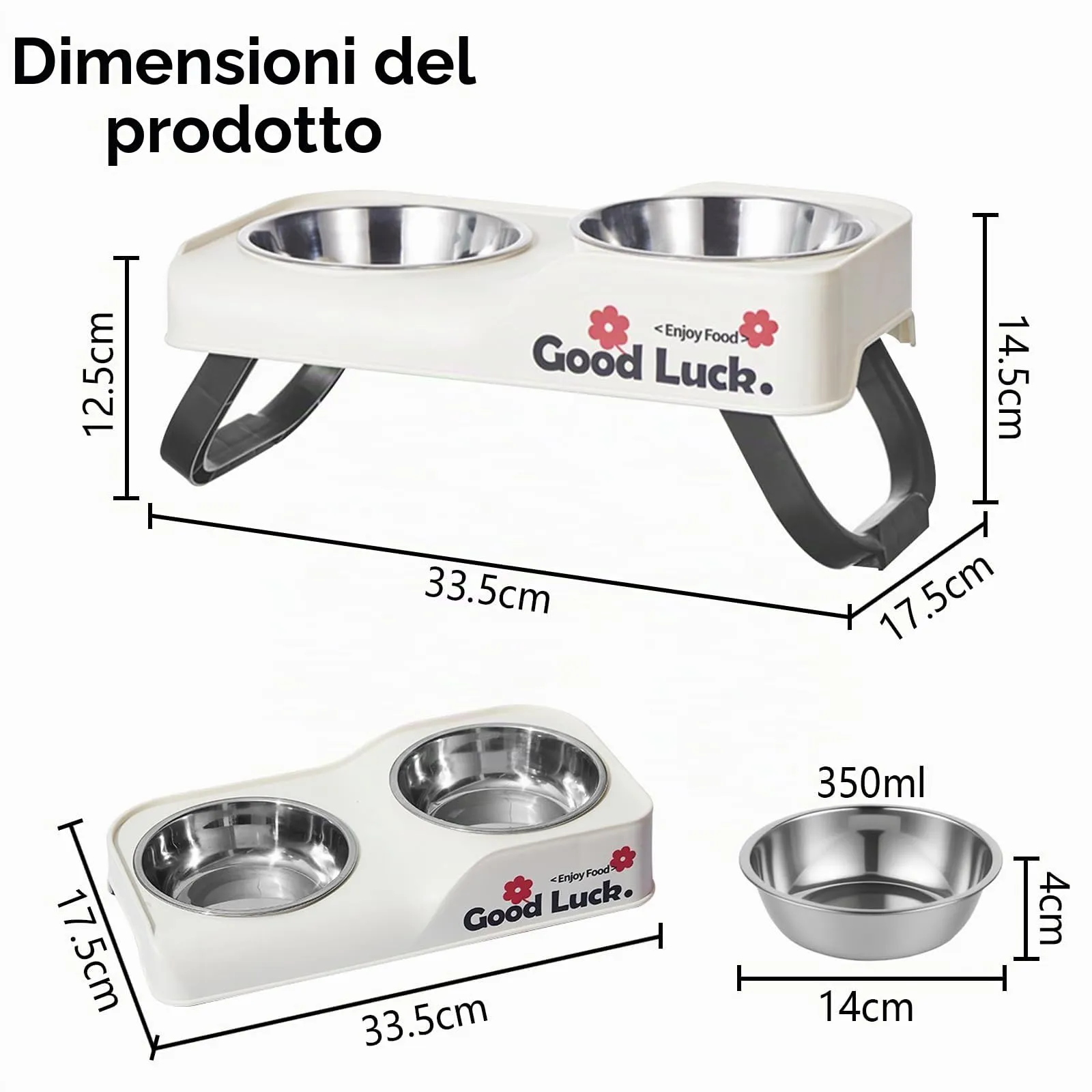 Ciotola rialzata per cani con 2 ciotole in acciaio inossidabile, ciotola pieghevole per gatti, ciotola rialzata antiscivolo e ciotola per l'acqua per gatti e cani (bianco) - immagine 2