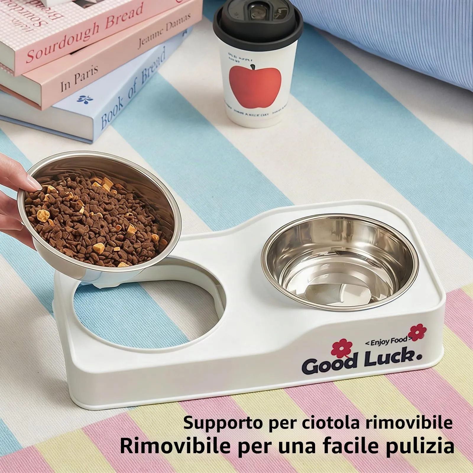 Ciotola rialzata per cani con 2 ciotole in acciaio inossidabile, ciotola pieghevole per gatti, ciotola rialzata antiscivolo e ciotola per l'acqua per gatti e cani (bianco) - immagine 3
