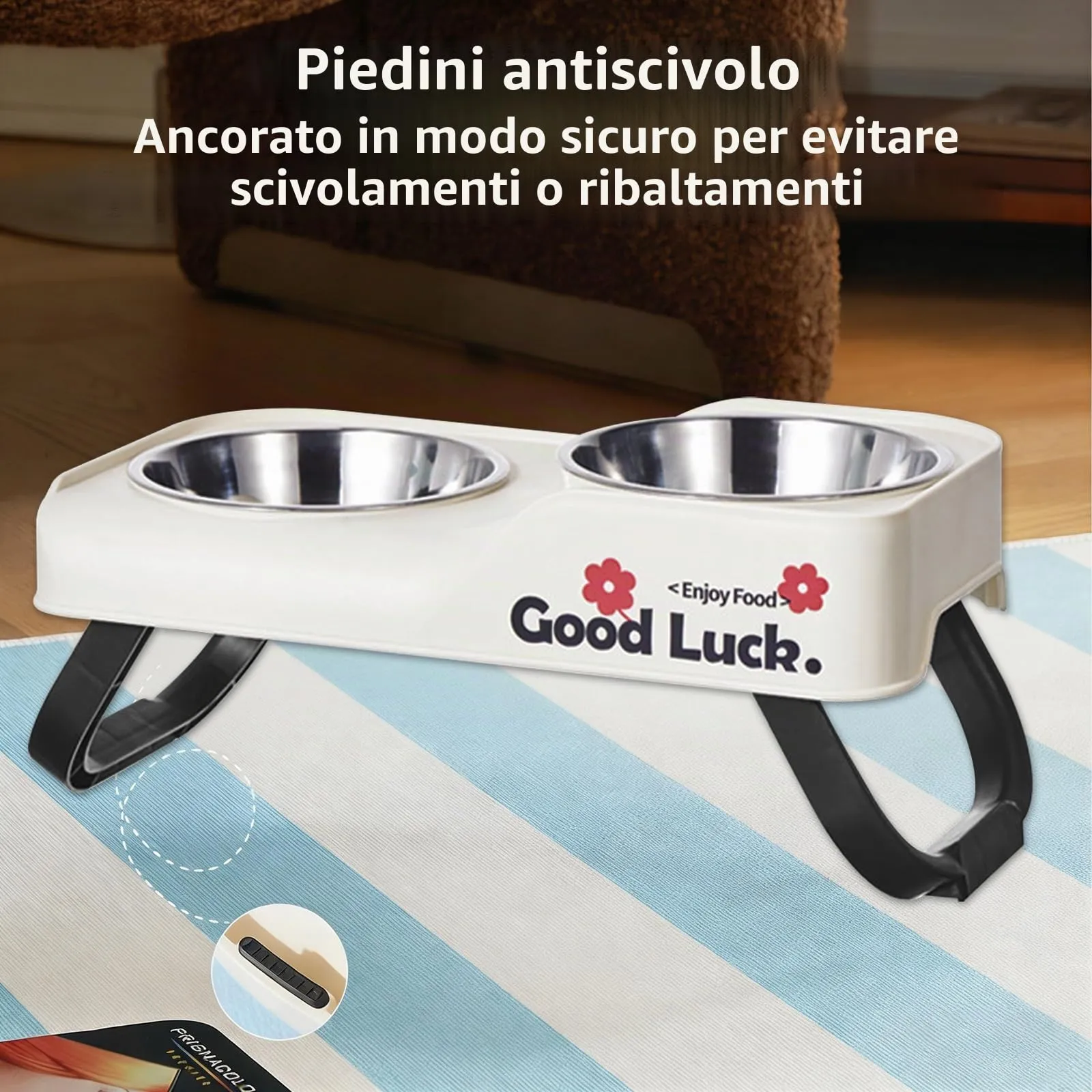 Ciotola rialzata per cani con 2 ciotole in acciaio inossidabile, ciotola pieghevole per gatti, ciotola rialzata antiscivolo e ciotola per l'acqua per gatti e cani (bianco) - immagine 4