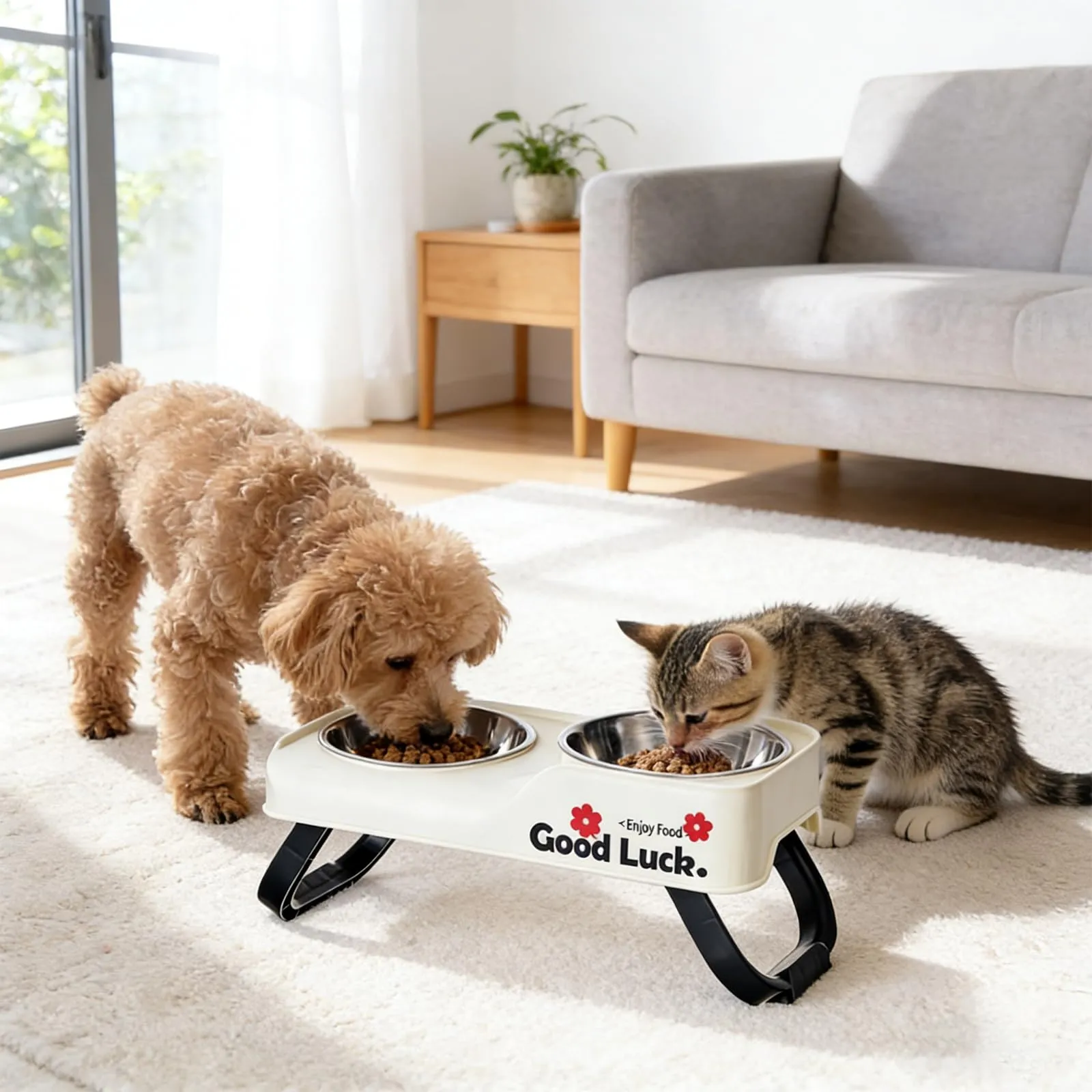 Ciotola rialzata per cani con 2 ciotole in acciaio inossidabile, ciotola pieghevole per gatti, ciotola rialzata antiscivolo e ciotola per l'acqua per gatti e cani (bianco) - immagine 7