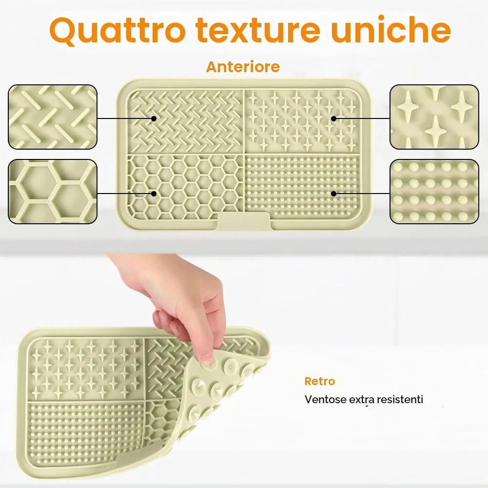 Adiwo 2 Pezzi Tappetino Leccare Cani con Ventosa, Tappetino in Silicone con Spatola e Spazzola, Lick Mat per Bagno, Toelettatura e Addestramento, Adatto per Cani e Gatti (Beige e Grigio) - immagine 3