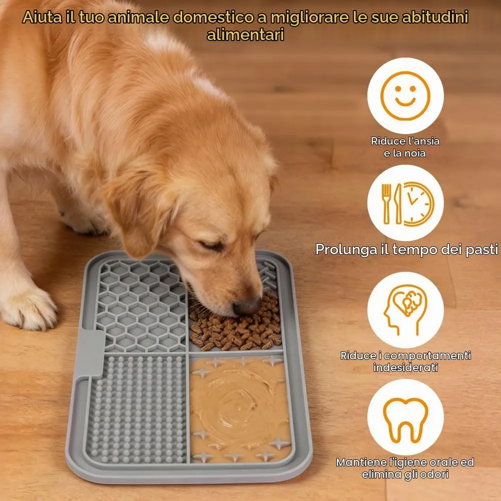 Adiwo 2 Pezzi Tappetino Leccare Cani con Ventosa, Tappetino in Silicone con Spatola e Spazzola, Lick Mat per Bagno, Toelettatura e Addestramento, Adatto per Cani e Gatti (Beige e Grigio) - immagine 4