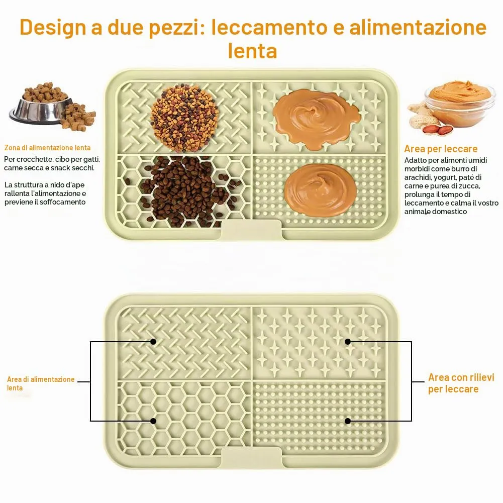 Adiwo 2 Pezzi Tappetino Leccare Cani con Ventosa, Tappetino in Silicone con Spatola e Spazzola, Lick Mat per Bagno, Toelettatura e Addestramento, Adatto per Cani e Gatti (Beige e Grigio) - immagine 5