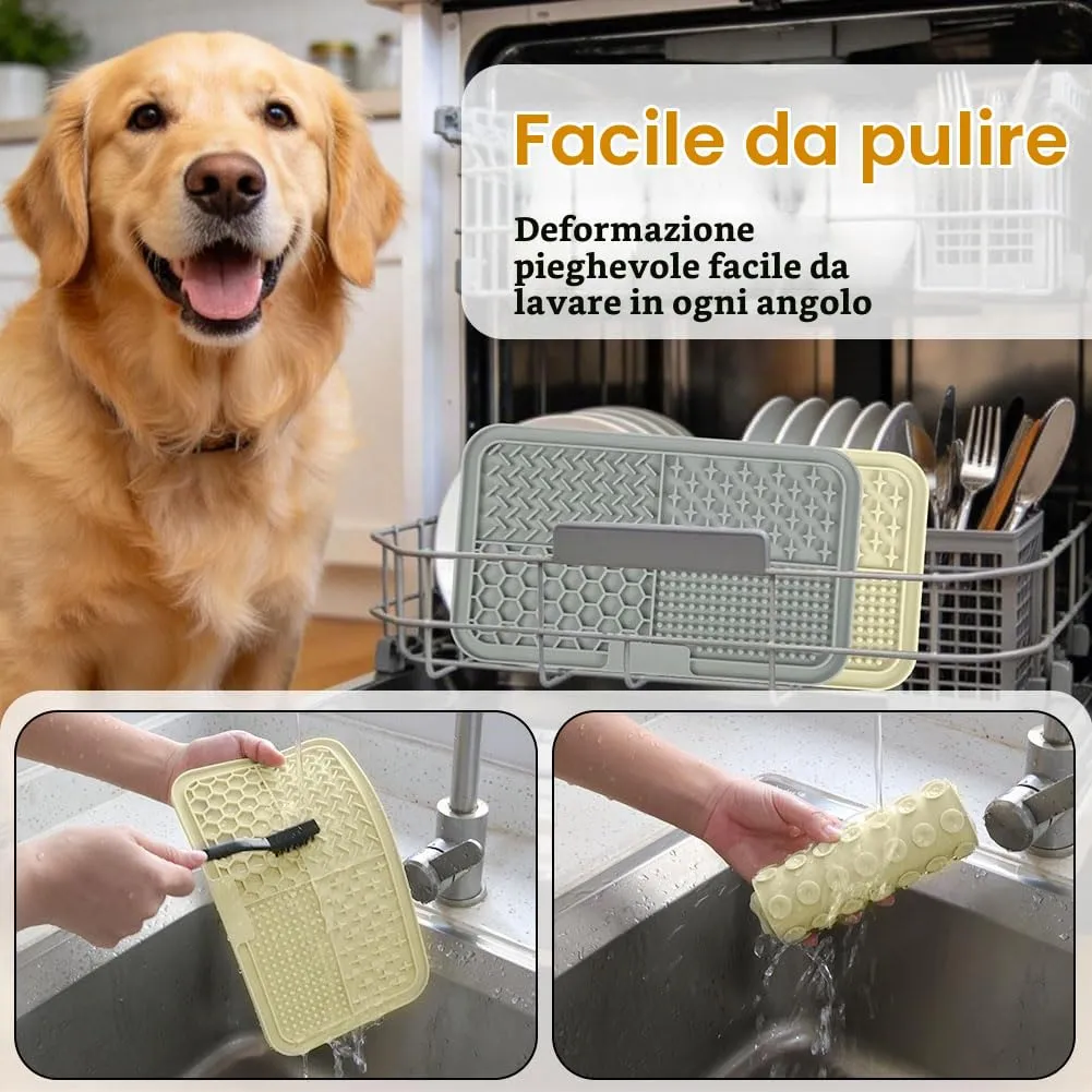 Adiwo 2 Pezzi Tappetino Leccare Cani con Ventosa, Tappetino in Silicone con Spatola e Spazzola, Lick Mat per Bagno, Toelettatura e Addestramento, Adatto per Cani e Gatti (Beige e Grigio) - immagine 6