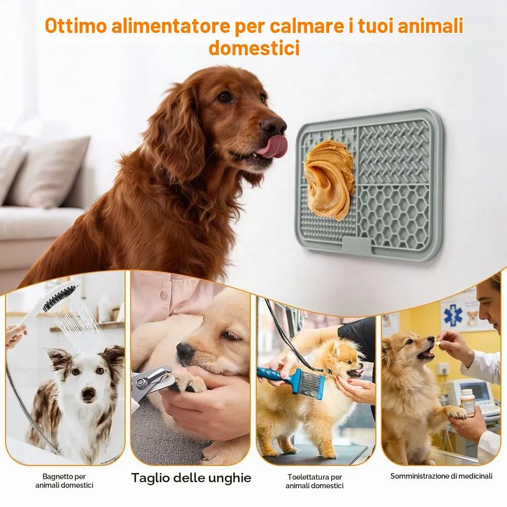 Adiwo 2 Pezzi Tappetino Leccare Cani con Ventosa, Tappetino in Silicone con Spatola e Spazzola, Lick Mat per Bagno, Toelettatura e Addestramento, Adatto per Cani e Gatti (Beige e Grigio) - immagine 7
