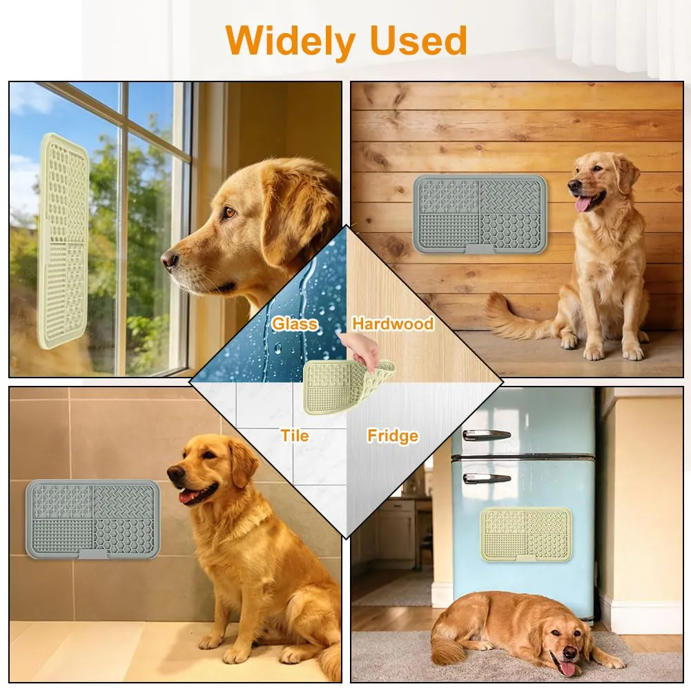 Adiwo 2 Pezzi Tappetino Leccare Cani con Ventosa, Tappetino in Silicone con Spatola e Spazzola, Lick Mat per Bagno, Toelettatura e Addestramento, Adatto per Cani e Gatti (Beige e Grigio) - immagine 8
