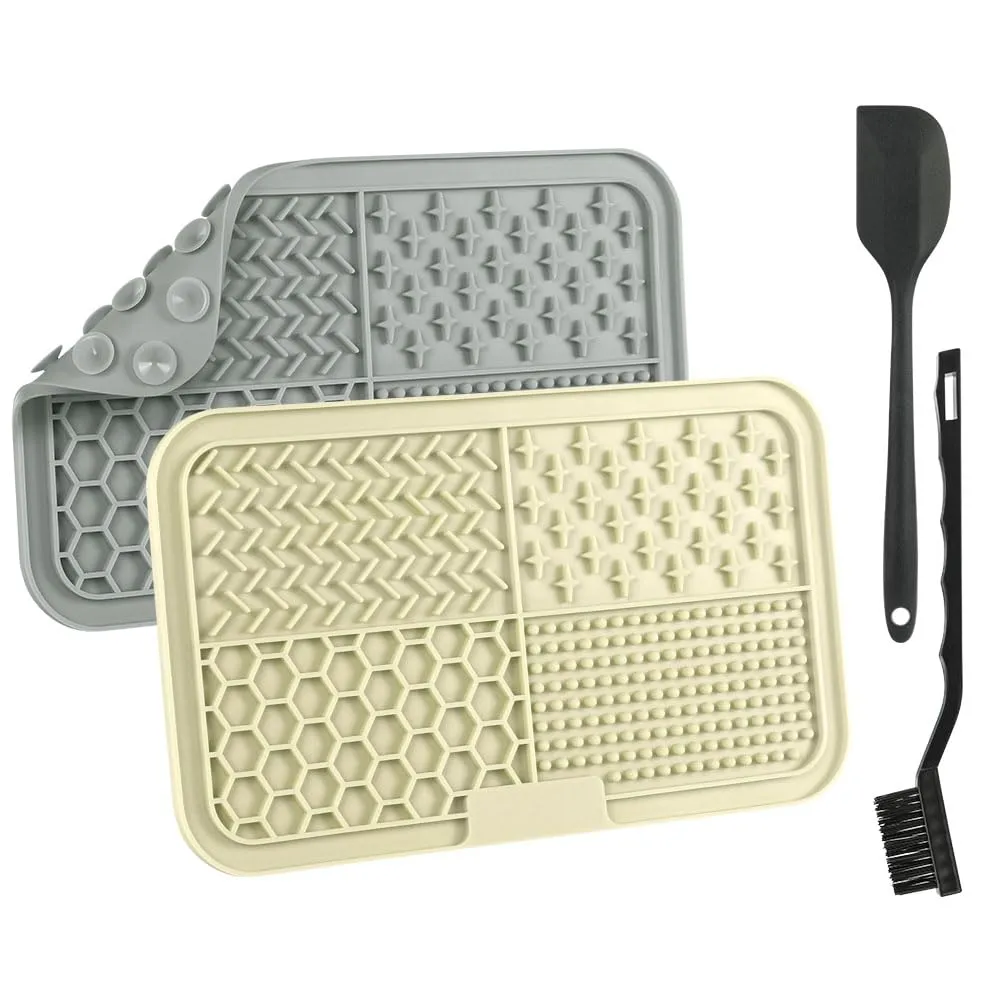Adiwo 2 Pezzi Tappetino Leccare Cani con Ventosa, Tappetino in Silicone con Spatola e Spazzola, Lick Mat per Bagno, Toelettatura e Addestramento, Adatto per Cani e Gatti (Beige e Grigio) - immagine 9