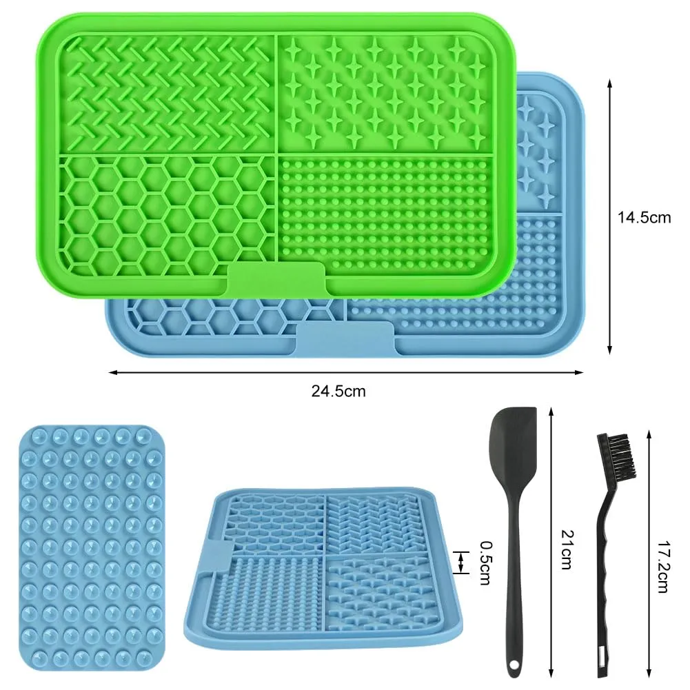 Adiwo 2 Pezzi Tappetino Leccare Cani con Ventosa, Tappetino in Silicone con Spatola e Spazzola, Lick Mat per Cani per Bagno, Toelettatura e Addestramento, Adatto per Cani e Gatti (Blu e verde) - immagine 2