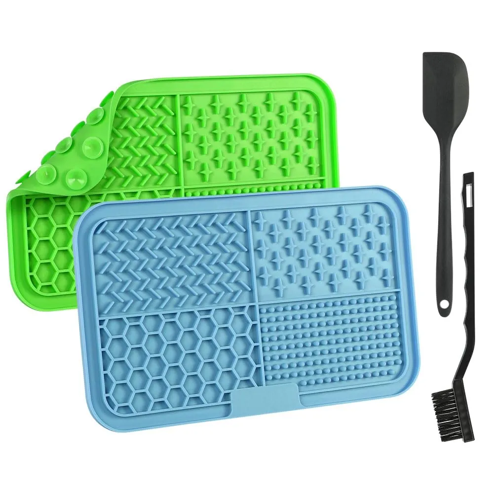 Adiwo 2 Pezzi Tappetino Leccare Cani con Ventosa, Tappetino in Silicone con Spatola e Spazzola, Lick Mat per Cani per Bagno, Toelettatura e Addestramento, Adatto per Cani e Gatti (Blu e verde) - immagine 9