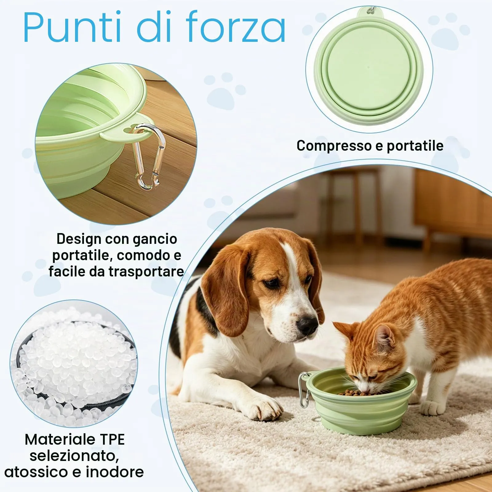 Fancysky Ciotola Cane Pieghevole, 2 Pezzi in Silicone con Moschettone - immagine 3