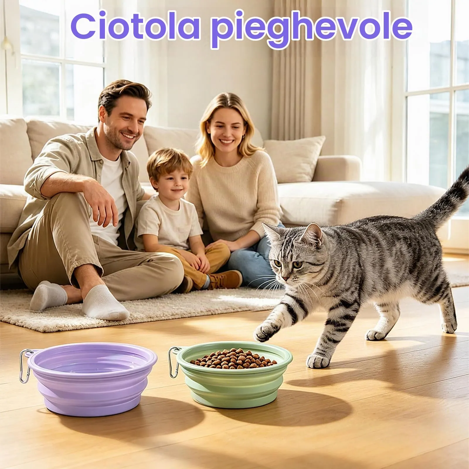 Fancysky Ciotola Cane Pieghevole, 2 Pezzi in Silicone con Moschettone - immagine 7