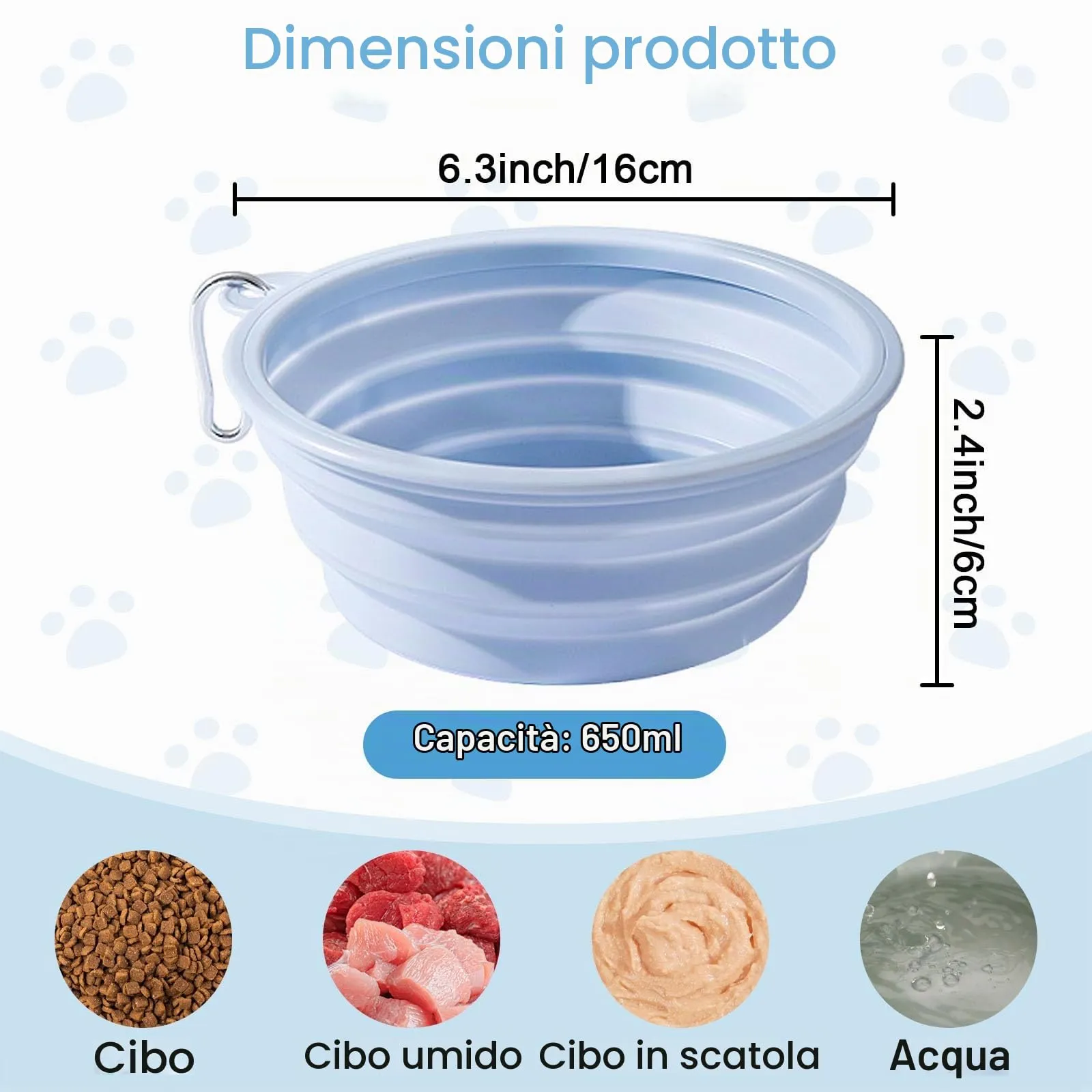 Fancysky Ciotola Cane Pieghevole, 2 Pezzi in Silicone con Moschettone - immagine 3
