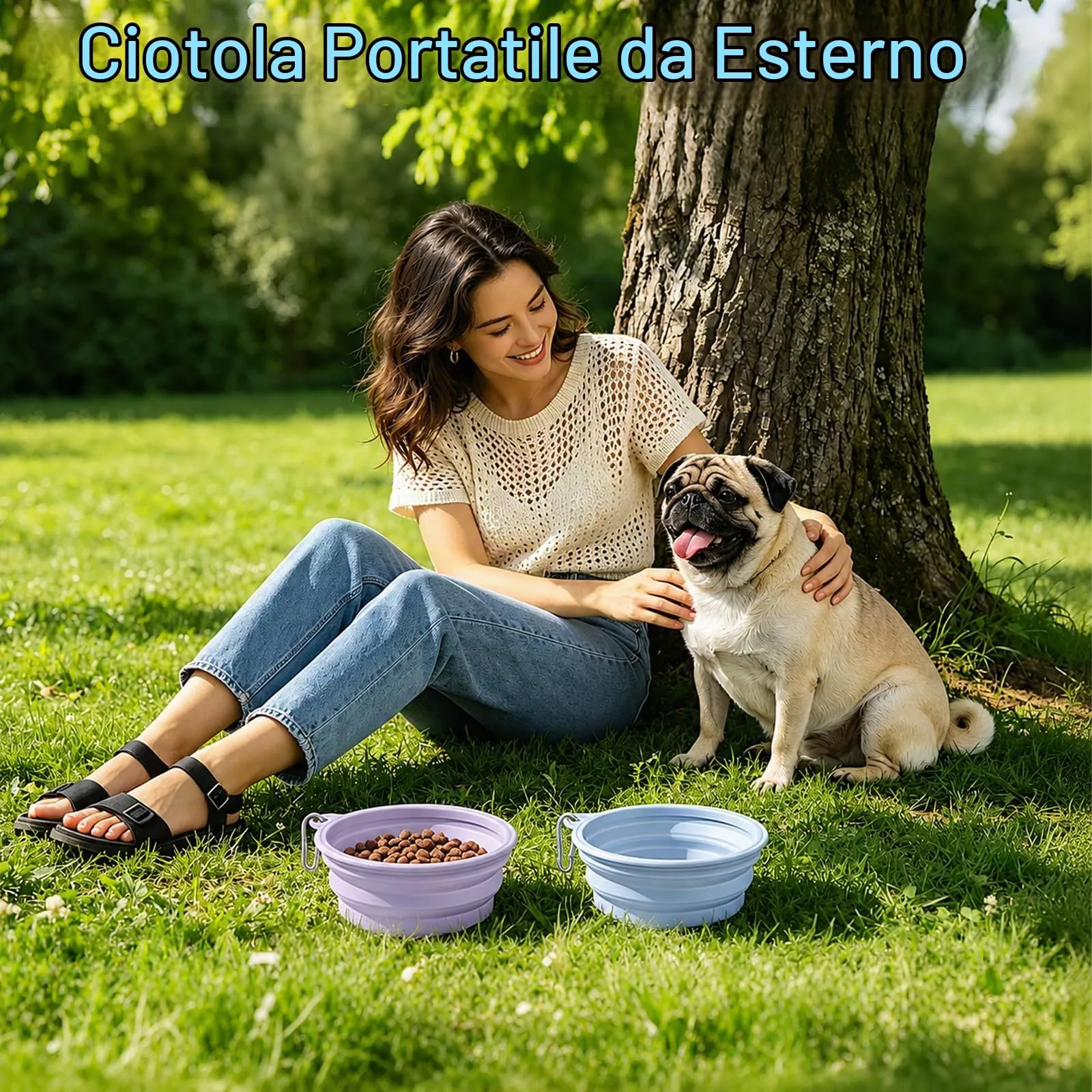 Fancysky Ciotola Cane Pieghevole, 2 Pezzi in Silicone con Moschettone - immagine 5