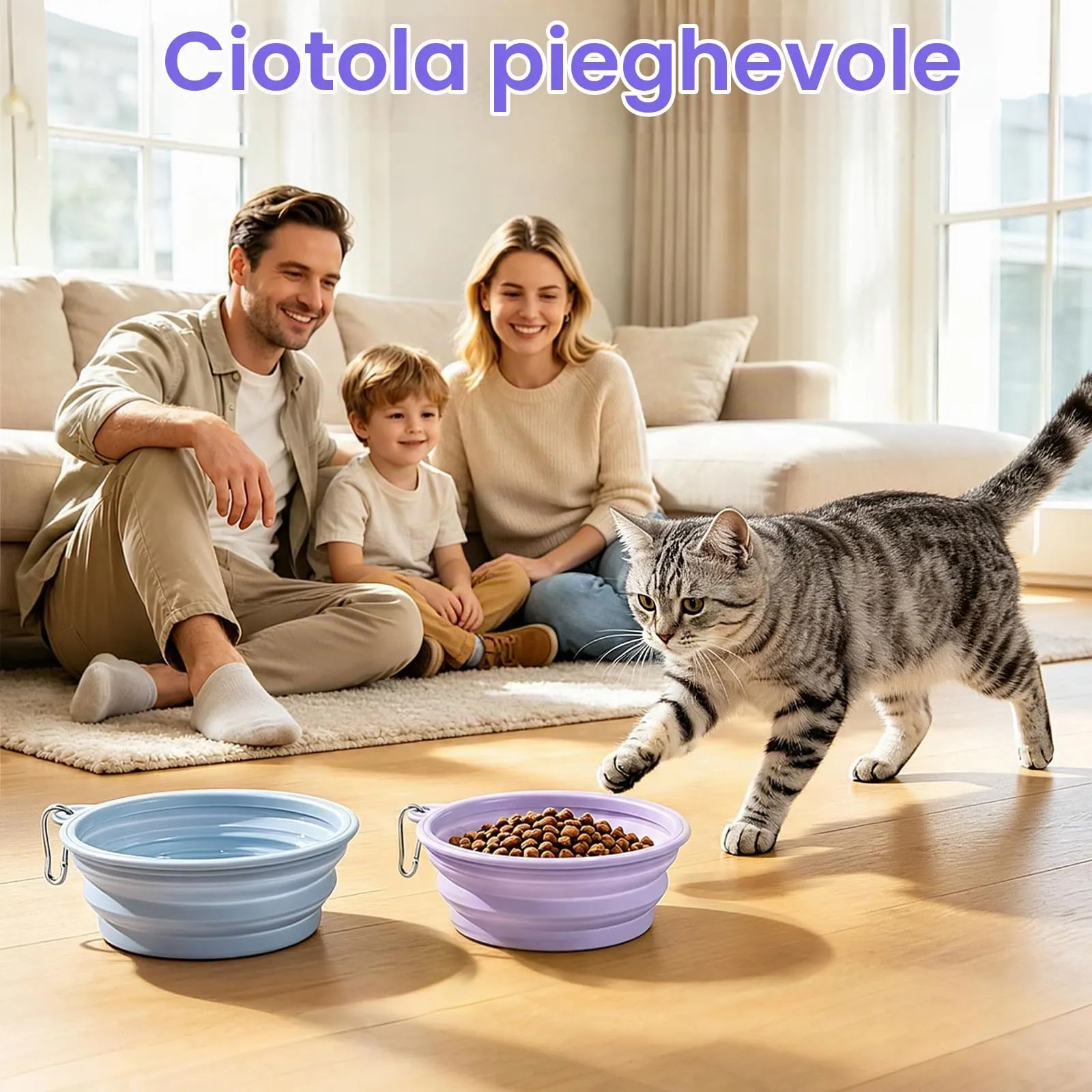 Fancysky Ciotola Cane Pieghevole, 2 Pezzi in Silicone con Moschettone - immagine 7