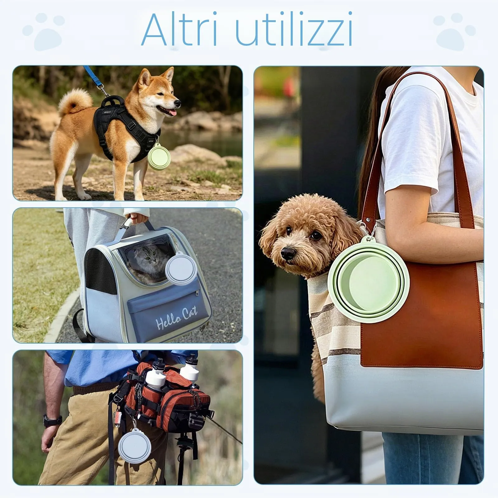 Fancysky Ciotola Cane Pieghevole, 2 Pezzi in Silicone con Moschettone - immagine 2