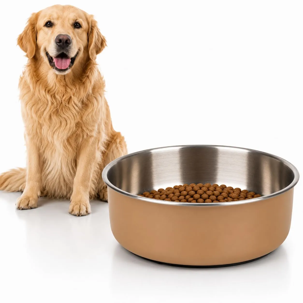ciotola per cani - grande ciotola Yumi beige in inox - interno spazzolato premium - 1,55L - immagine 1