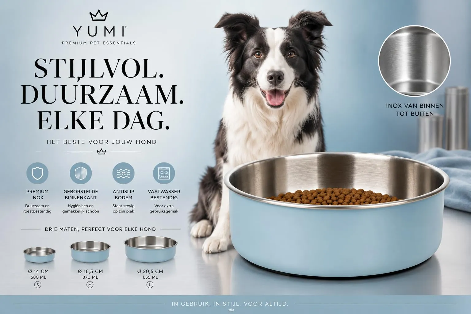 ciotola per cani - ciotola Yumi azzurro chiaro premium - base antiscivolo - 870ml - immagine 2