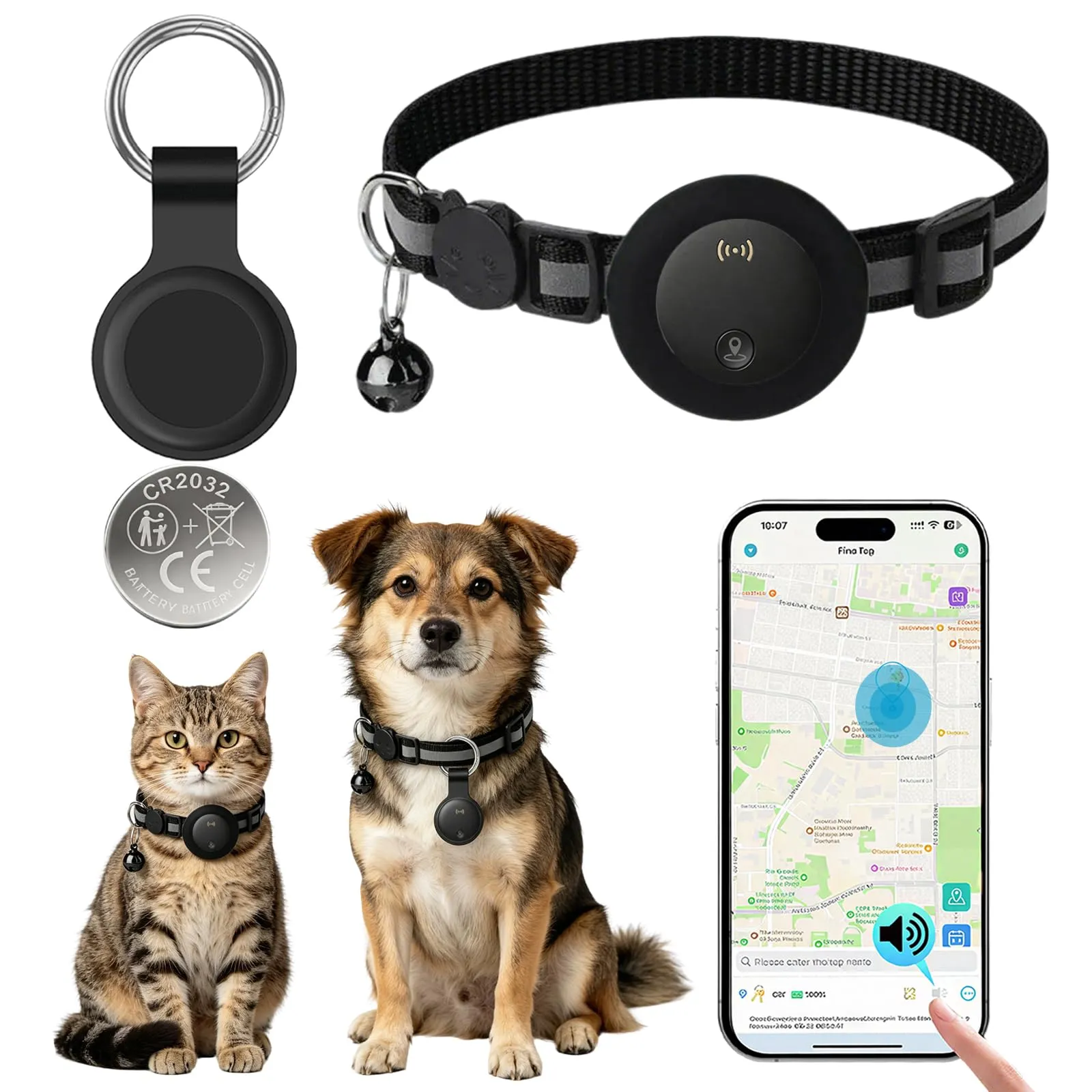 Collare GPS per Gatti Compatibile con Sistemi iOS e Android GPS per Cani Riproduzione Della Cronologia dei Tracciati (3 giorni) Localizzatore GPS Cani Tracciamento Impermeabile (IP67) -Nero Puro - immagine 1