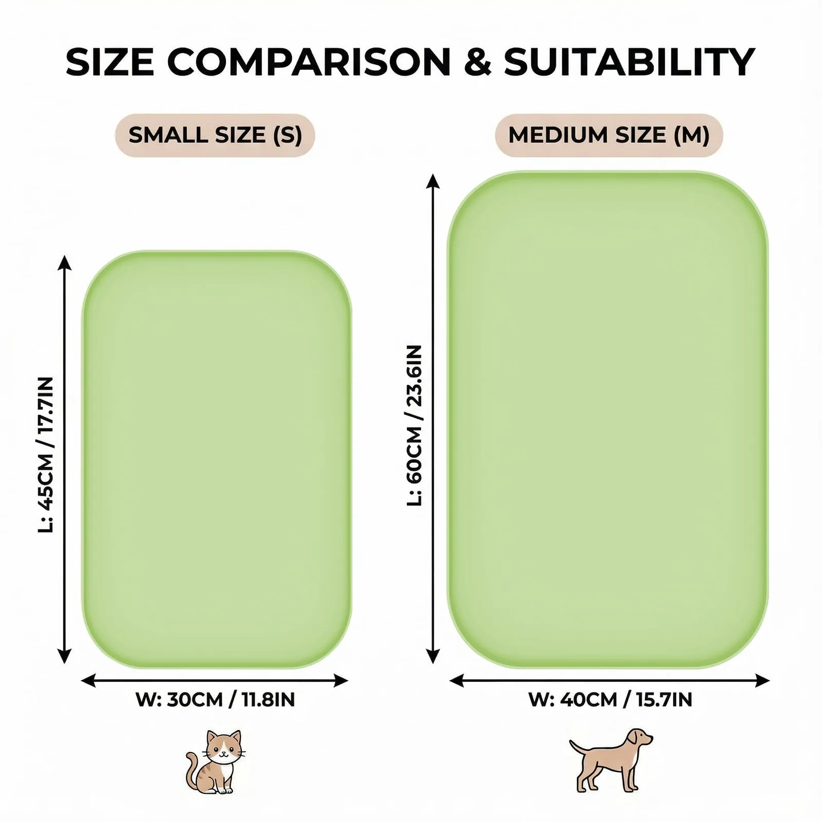 BLESWIN Tappetino antiscivolo in silicone per alimenti per animali domestici/tappetino per alimentazione animali domestici – Tappetino per ciotola gatto con bordi rialzati (Verde chiaro, 45×30 cm) - immagine 2