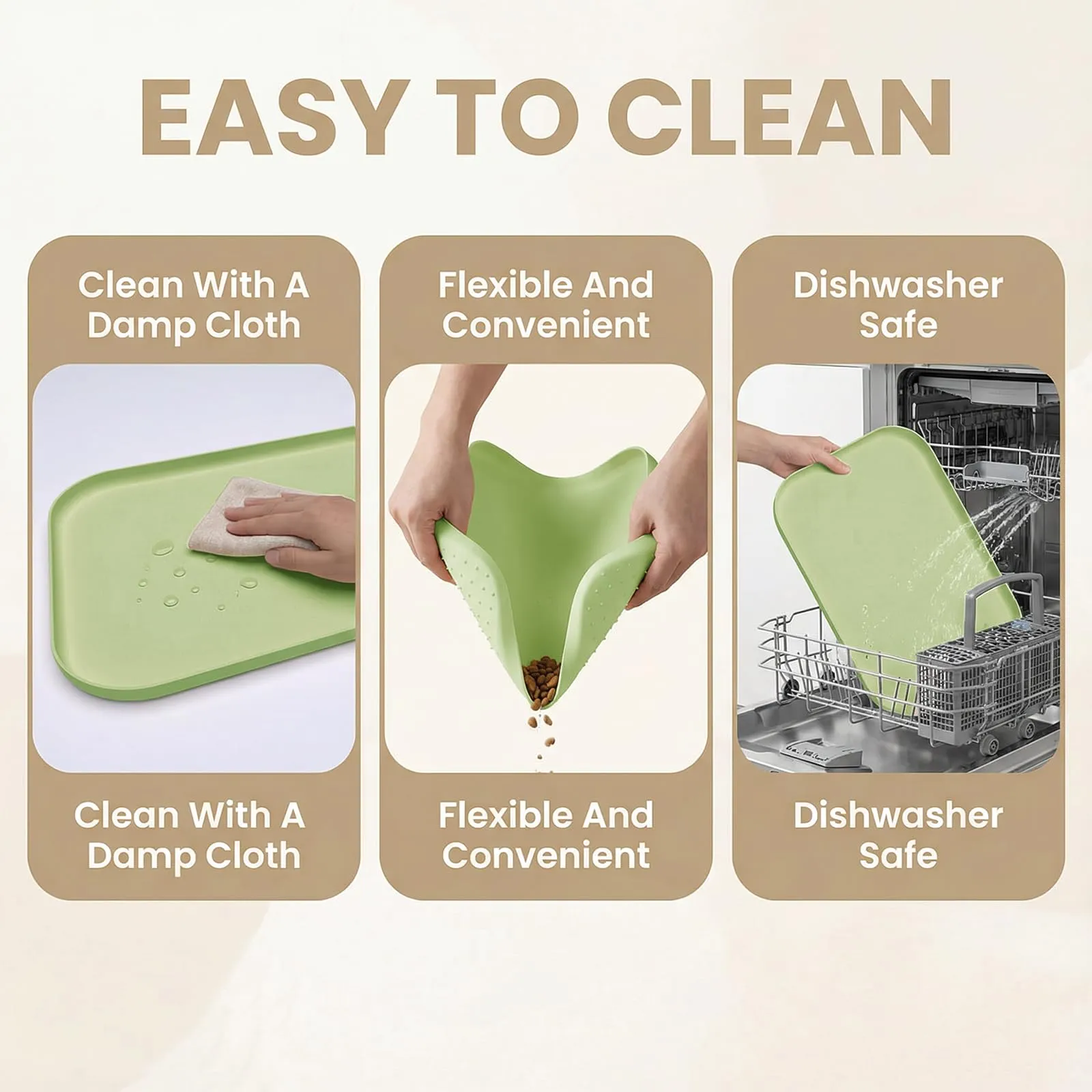 BLESWIN Tappetino antiscivolo in silicone per alimenti per animali domestici/tappetino per alimentazione animali domestici – Tappetino per ciotola gatto con bordi rialzati (Verde chiaro, 45×30 cm) - immagine 5
