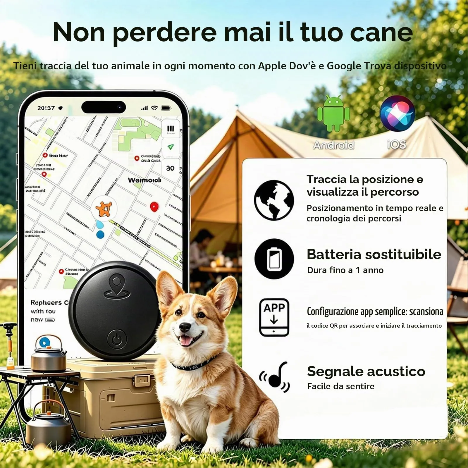 Tracker GPS per Gatti senza Abbonamento, Smart Tag per Gatti Compatibile con iOS e Android, Cani e Altri Piccoli Animali, Tracciamento Mondiale in Tempo Reale, Impermeabile IPX6, senza Costi Mensili - immagine 3