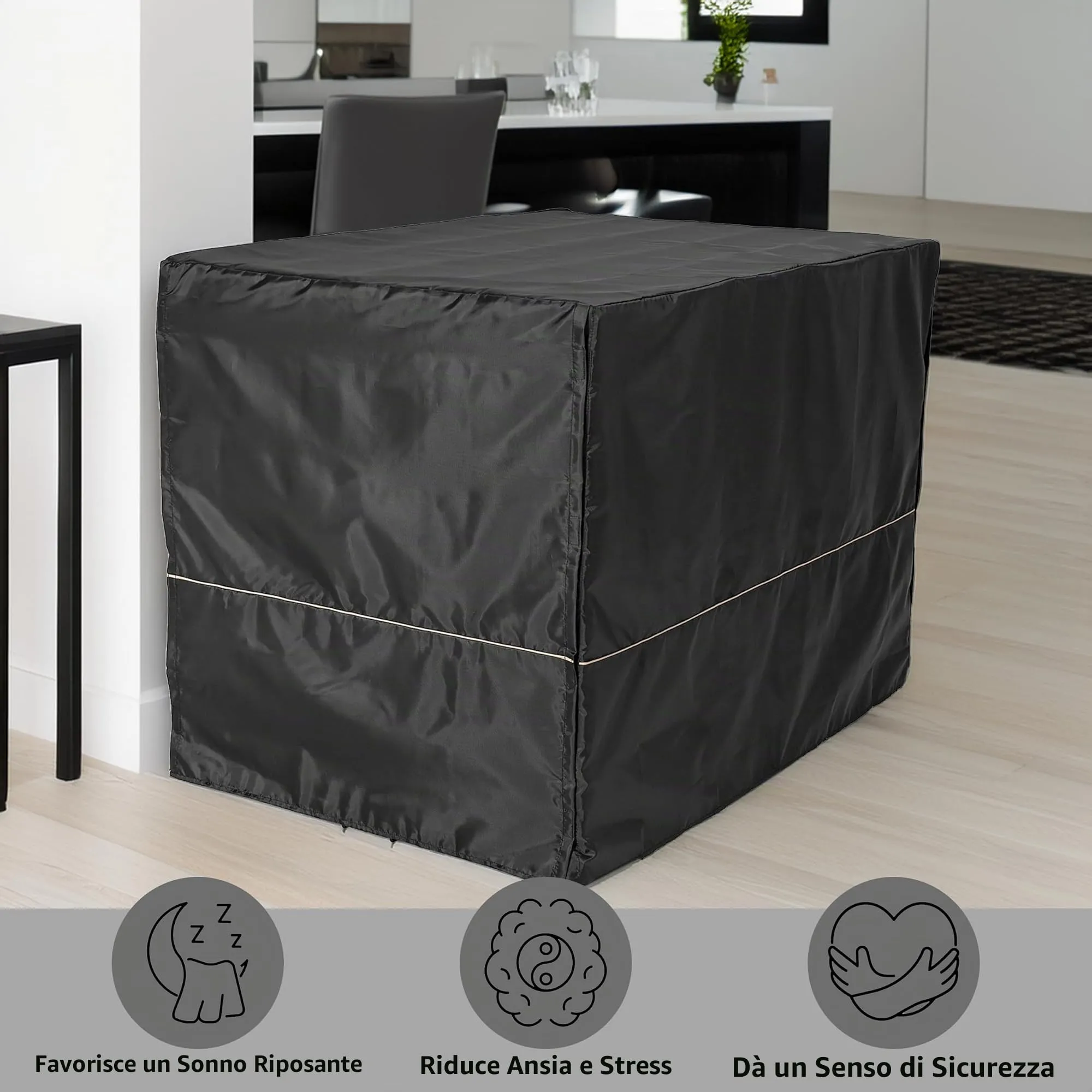 MidWest Homes for Pets Copertura per gabbia per cani grandi, in poliestere nero, adatta alla maggior parte delle casse da 106 cm, lavabile in lavatrice, riduce l'abbaiare e la masticazione - immagine 3