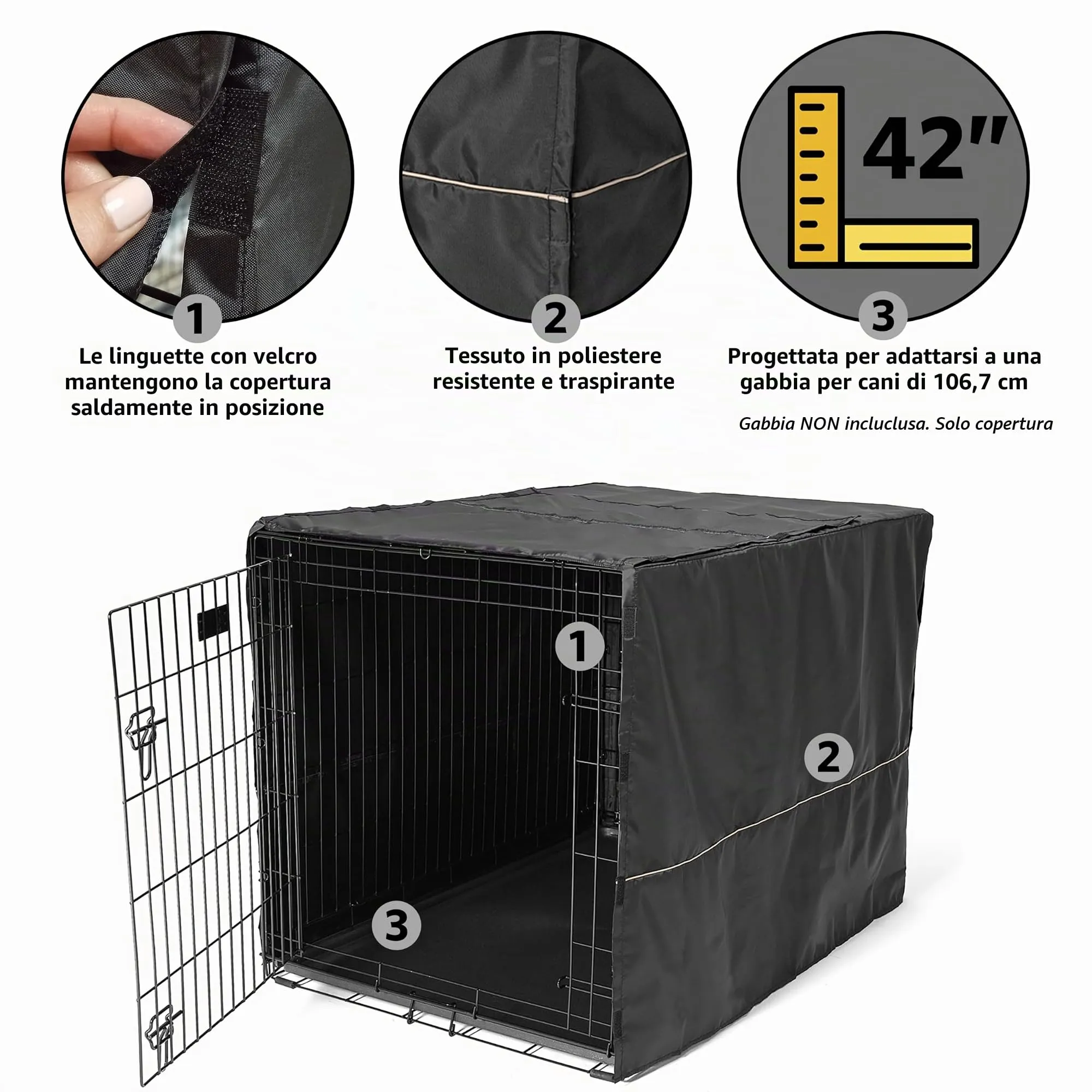 MidWest Homes for Pets Copertura per gabbia per cani grandi, in poliestere nero, adatta alla maggior parte delle casse da 106 cm, lavabile in lavatrice, riduce l'abbaiare e la masticazione - immagine 4